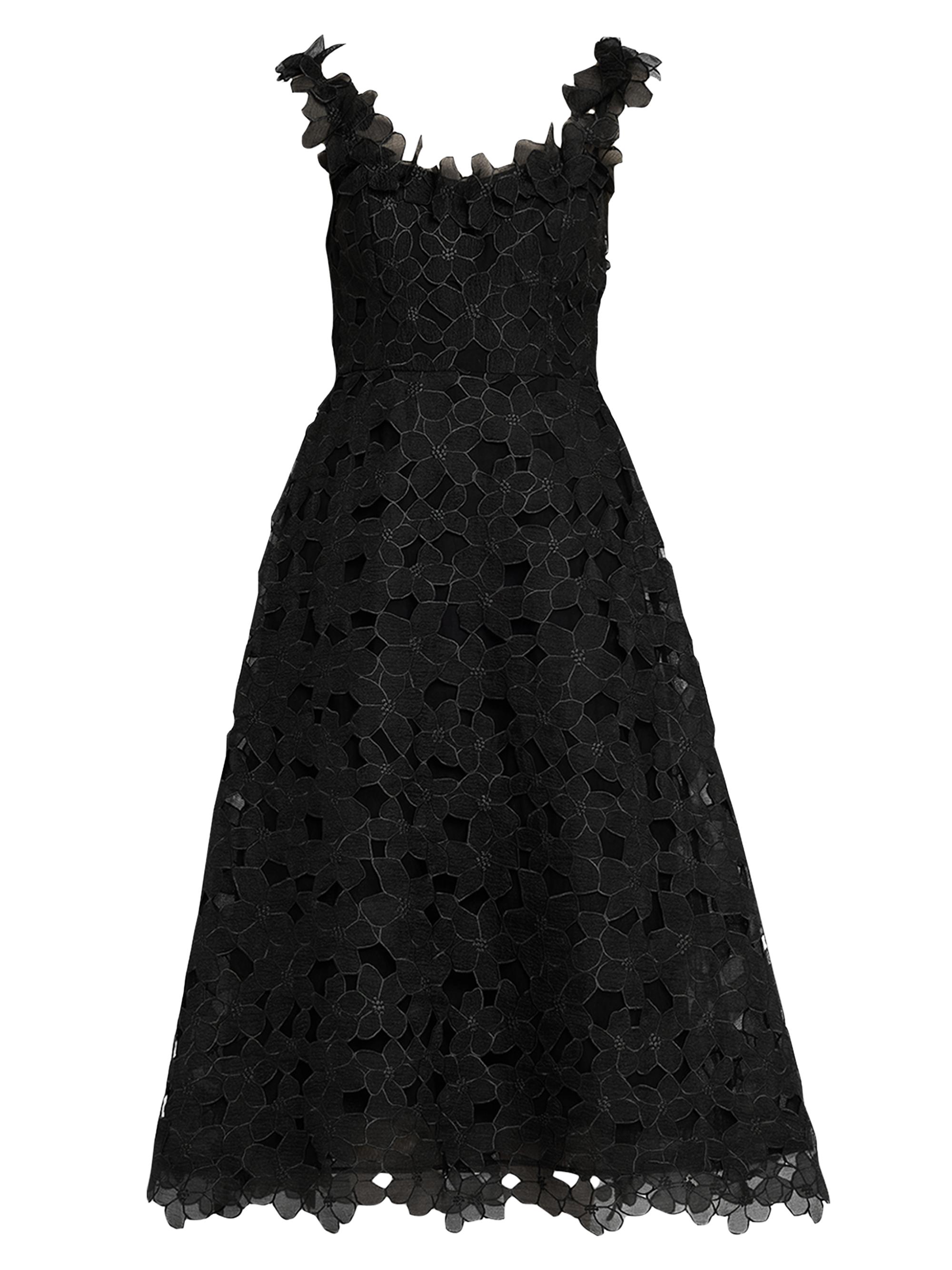 Teri Jon by Rickie Freeman Women's 3D Floral Organza Lace A-Line Midi-Dress - Black Multi
