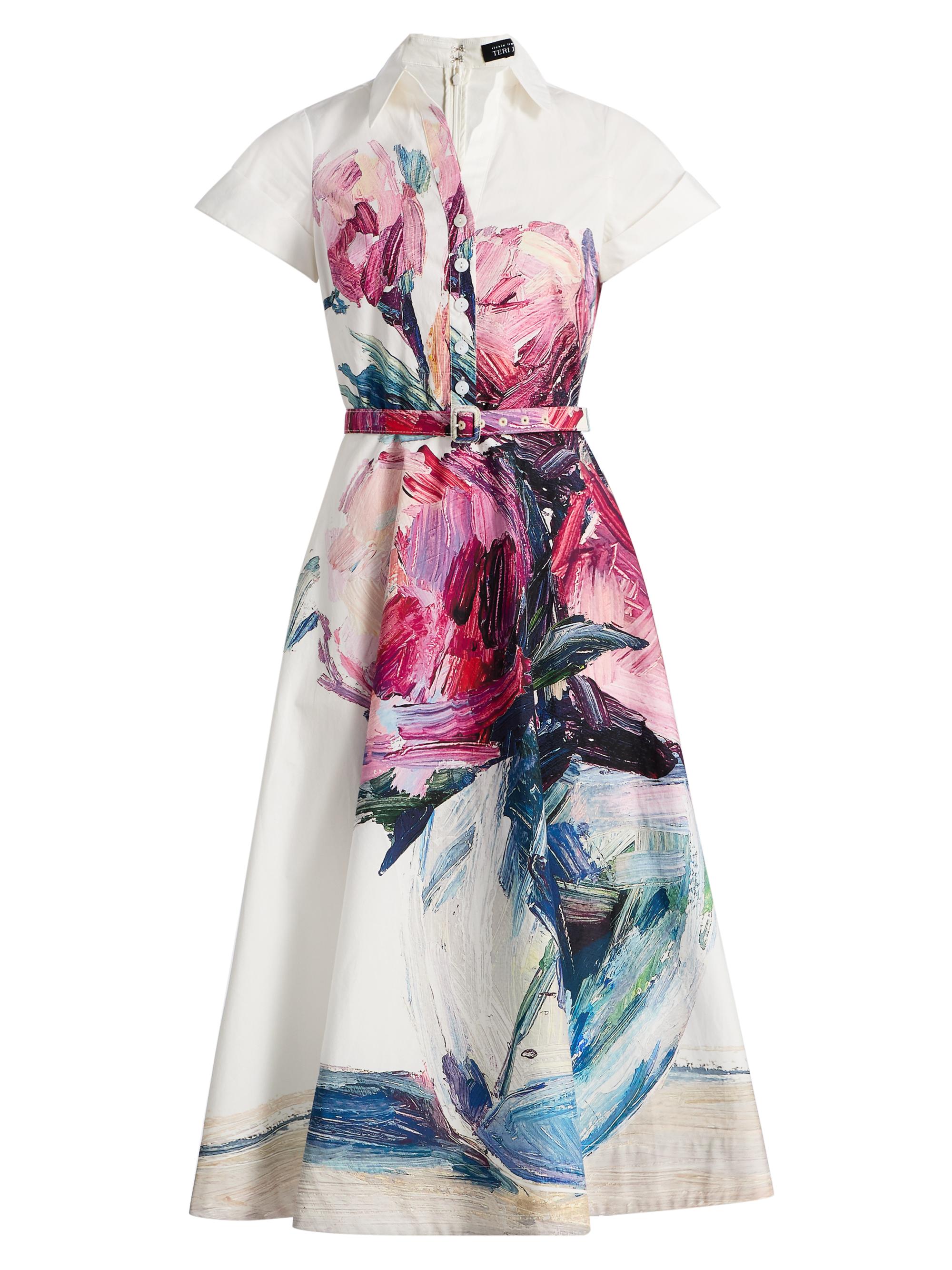 Teri Jon by Rickie Freeman Women's Floral Cotton Shirtwaist Midi-Dress - White Multi