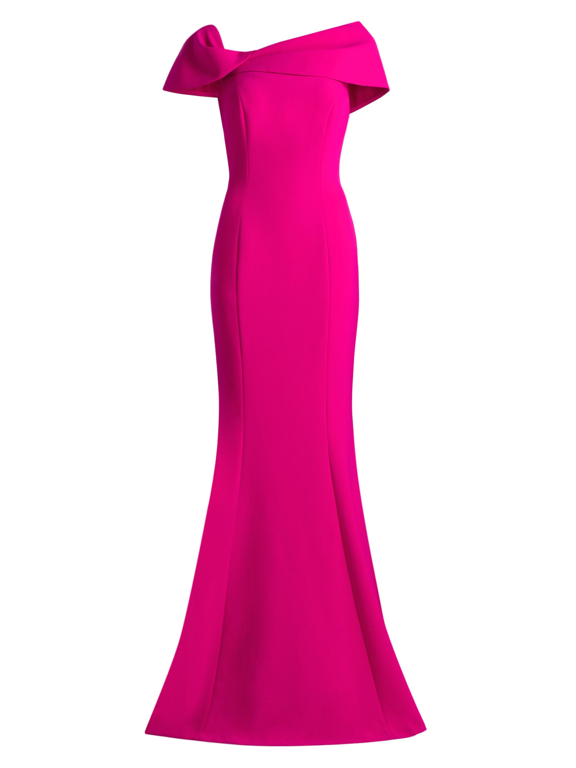 Teri Jon by Rickie Freeman Women's Off-the-Shoulder Stretch-Crepe Mermaid Gown - Hot Pink
