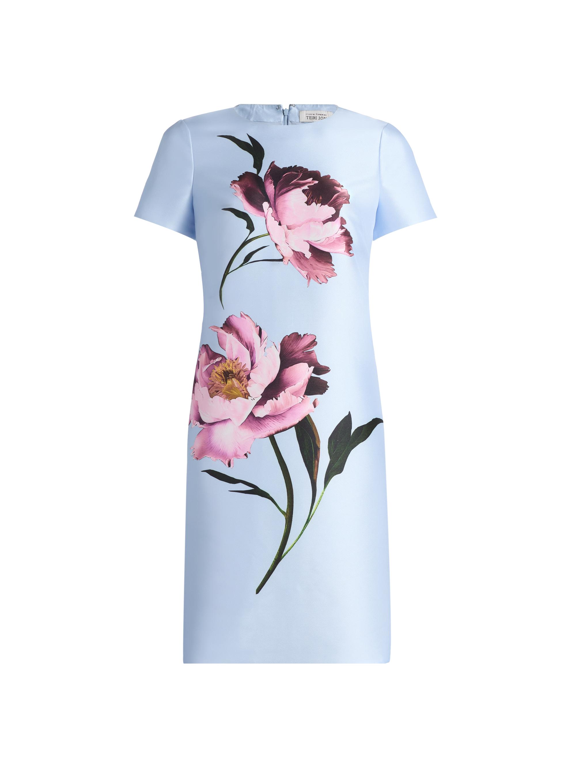 Teri Jon by Rickie Freeman Women's Floral Placement Faille A-Line Dress - Ice Blue Multi