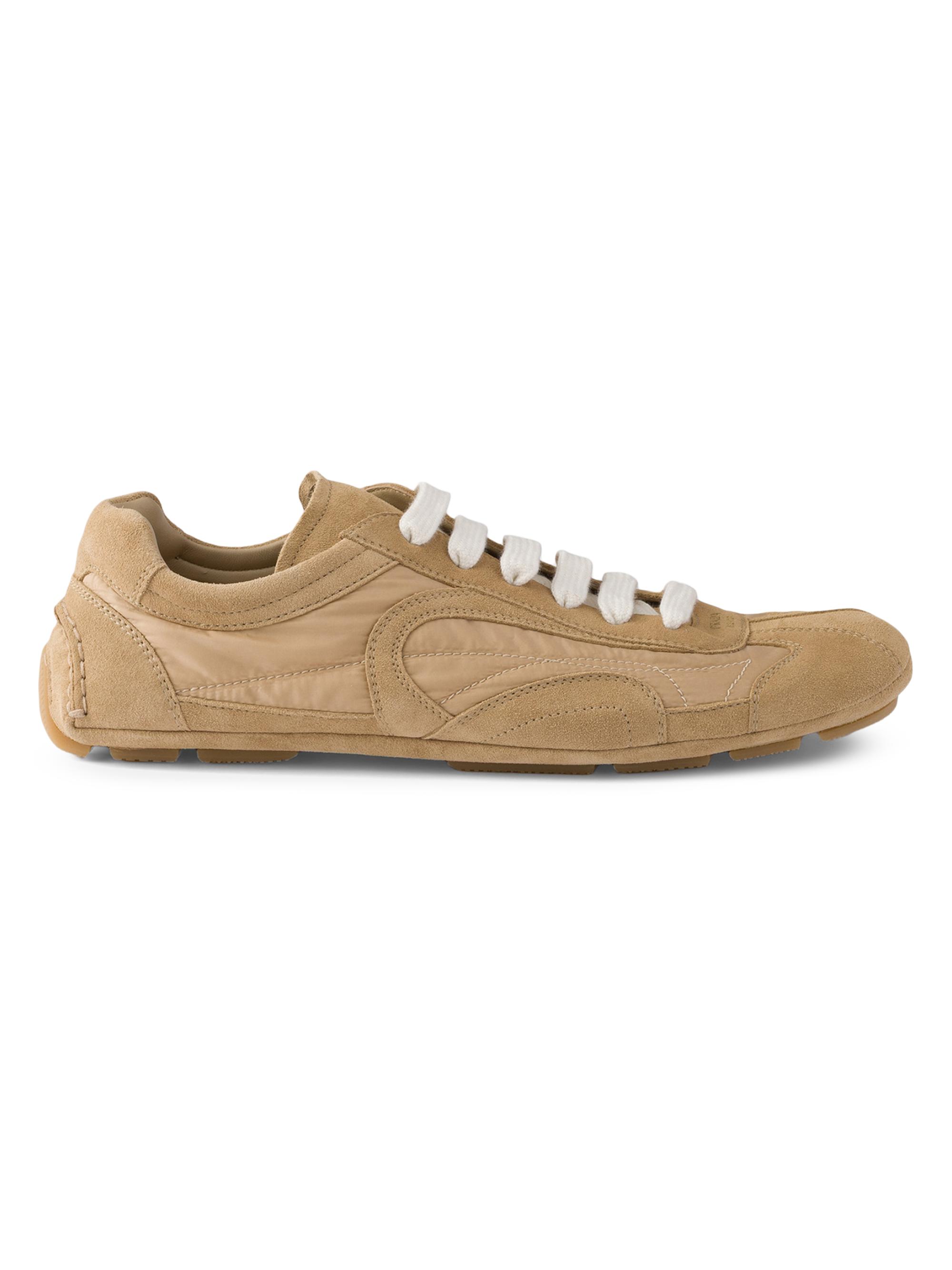 Prada Women's Montecarlo Suede and Re-Nylon Sneakers - Beige Khaki
