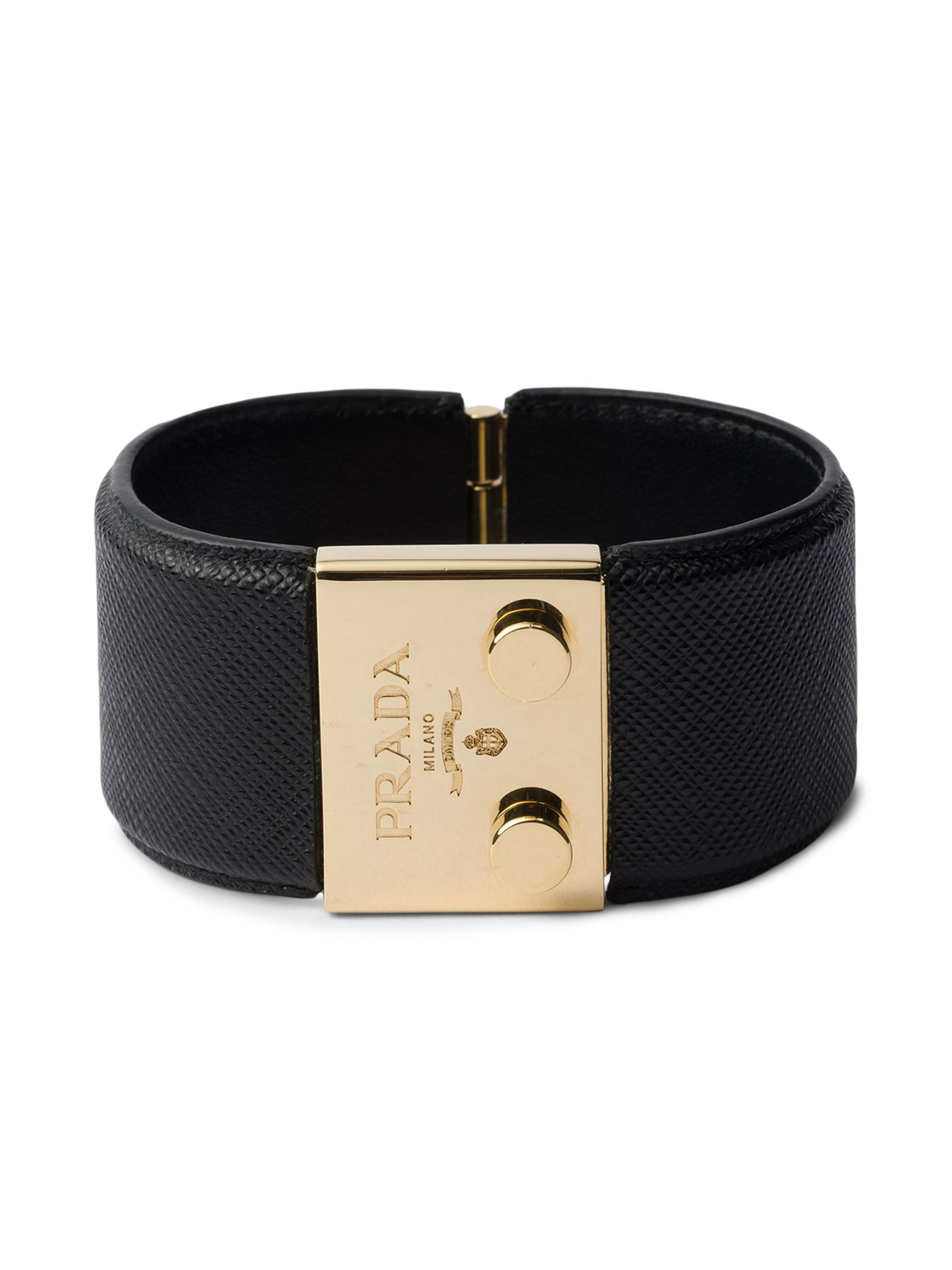 Prada Women's Metal and Saffiano Leather Bracelet - Black