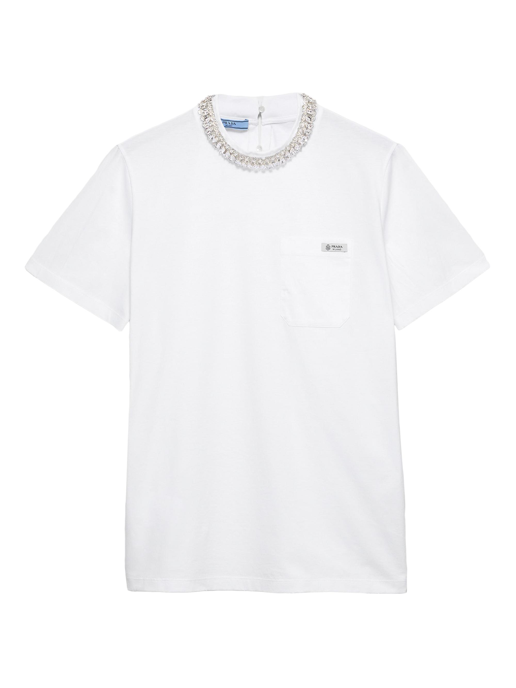 Prada Women's Embroidered Jersey T-Shirt - White
