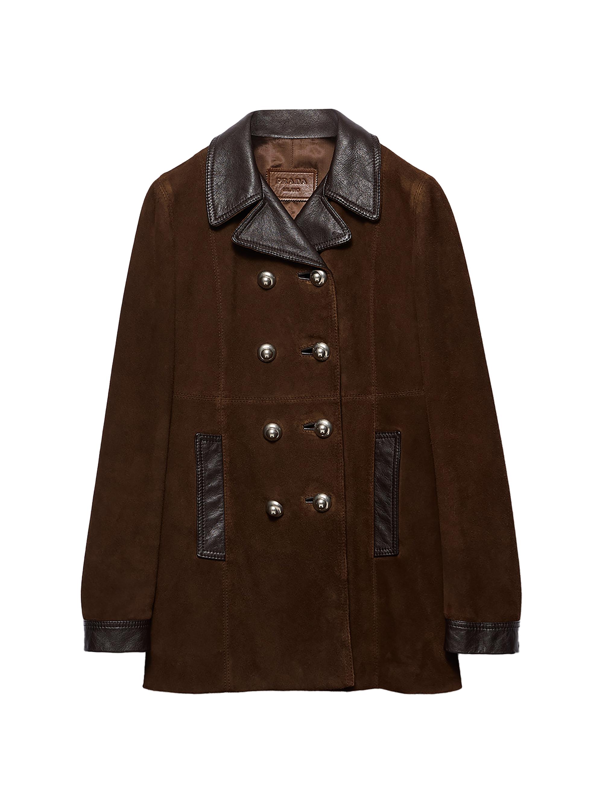 Prada Women's Double-Breasted Suede Caban Jacket - Brown