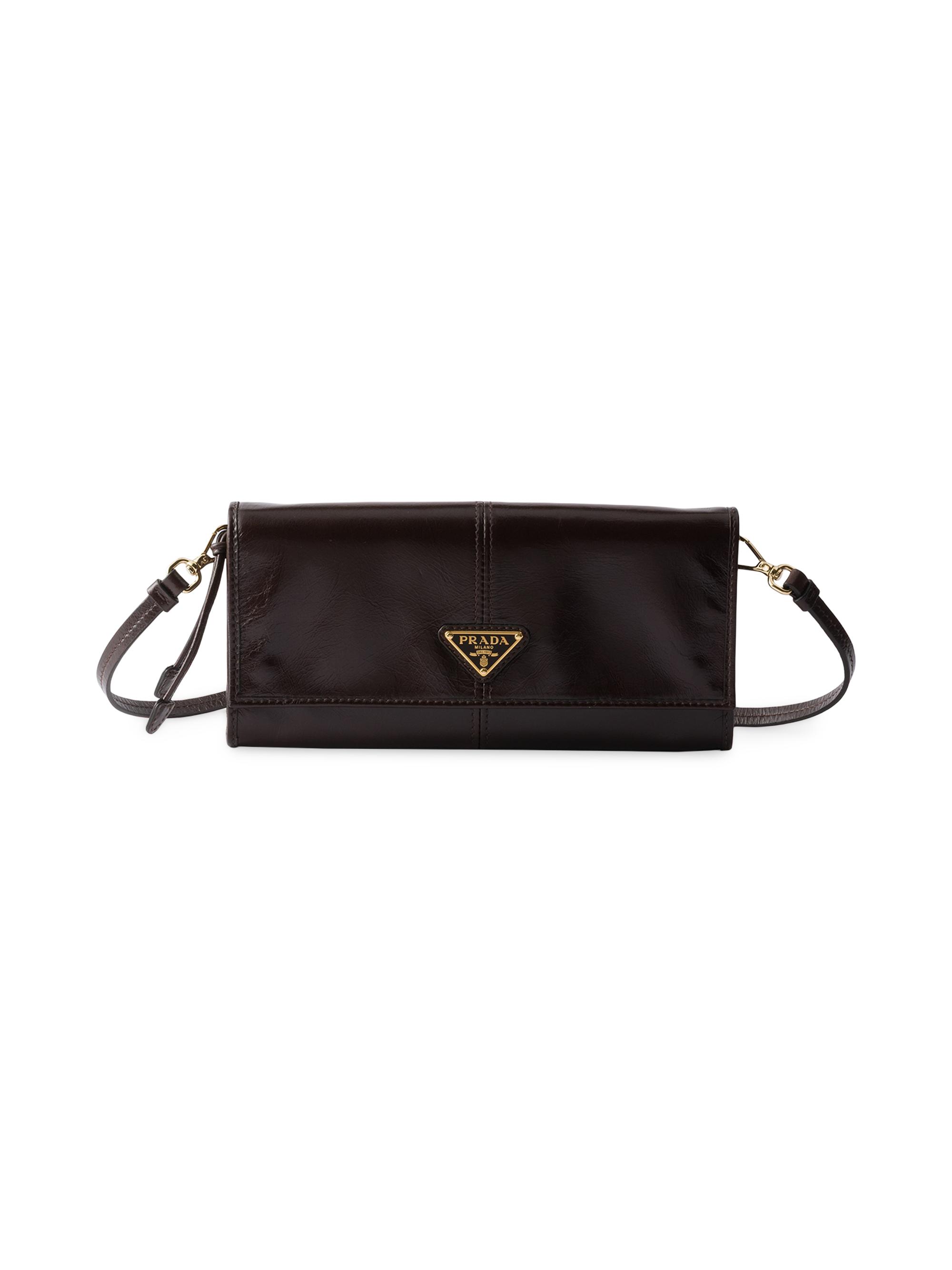 Prada Women's Leather Wallet with Shoulder Strap - Brown