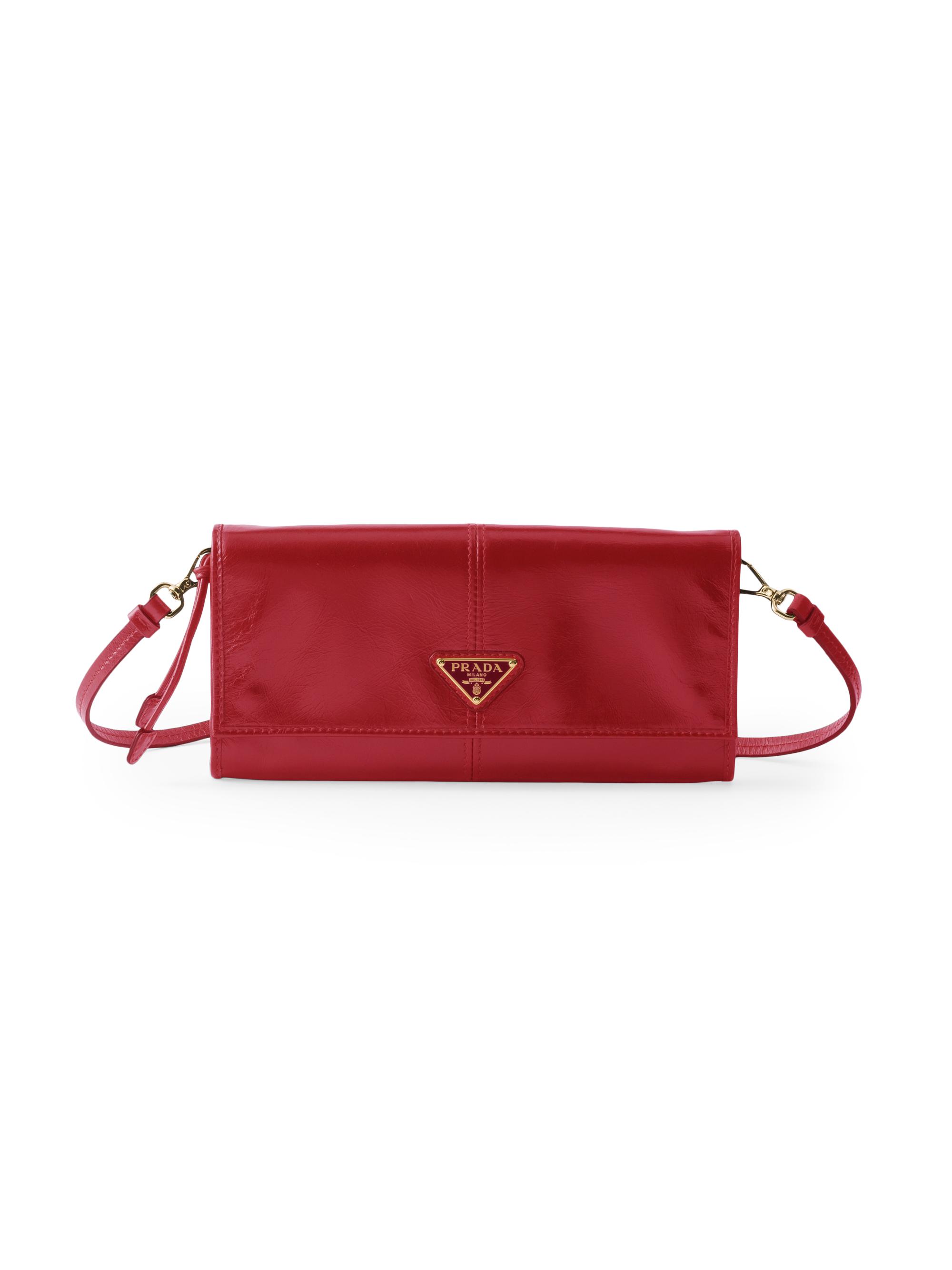 Prada Women's Leather Wallet with Shoulder Strap - Red
