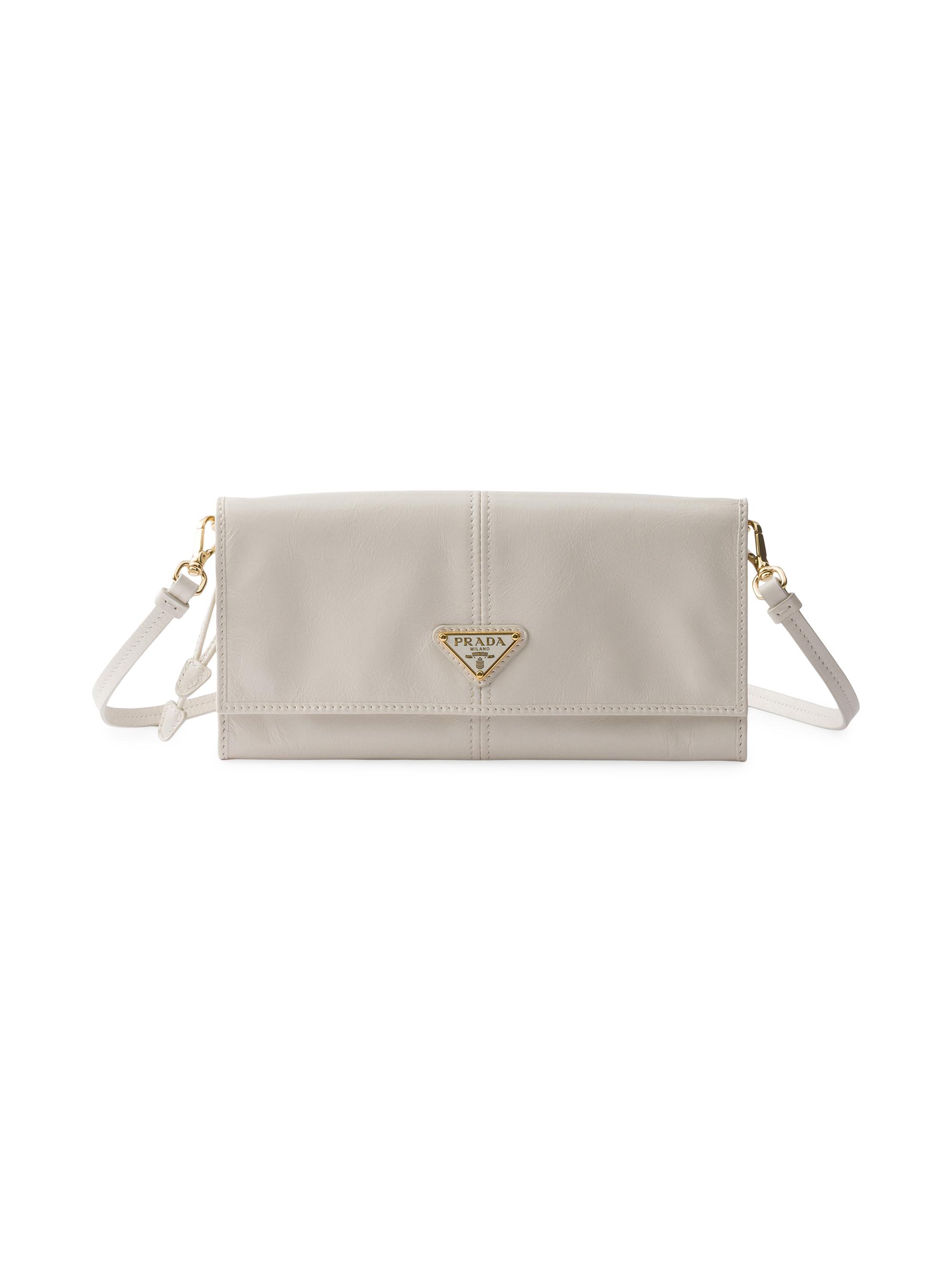 Prada Women's Leather Wallet with Shoulder Strap - White