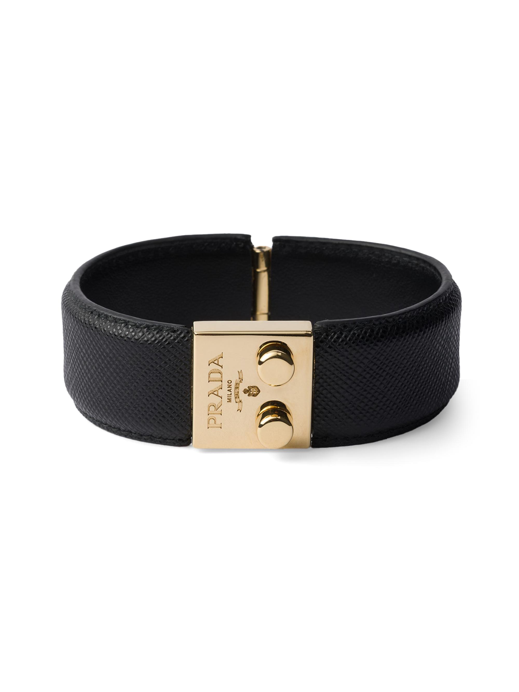 Prada Women's Metal and Saffiano Leather Bracelet - Black