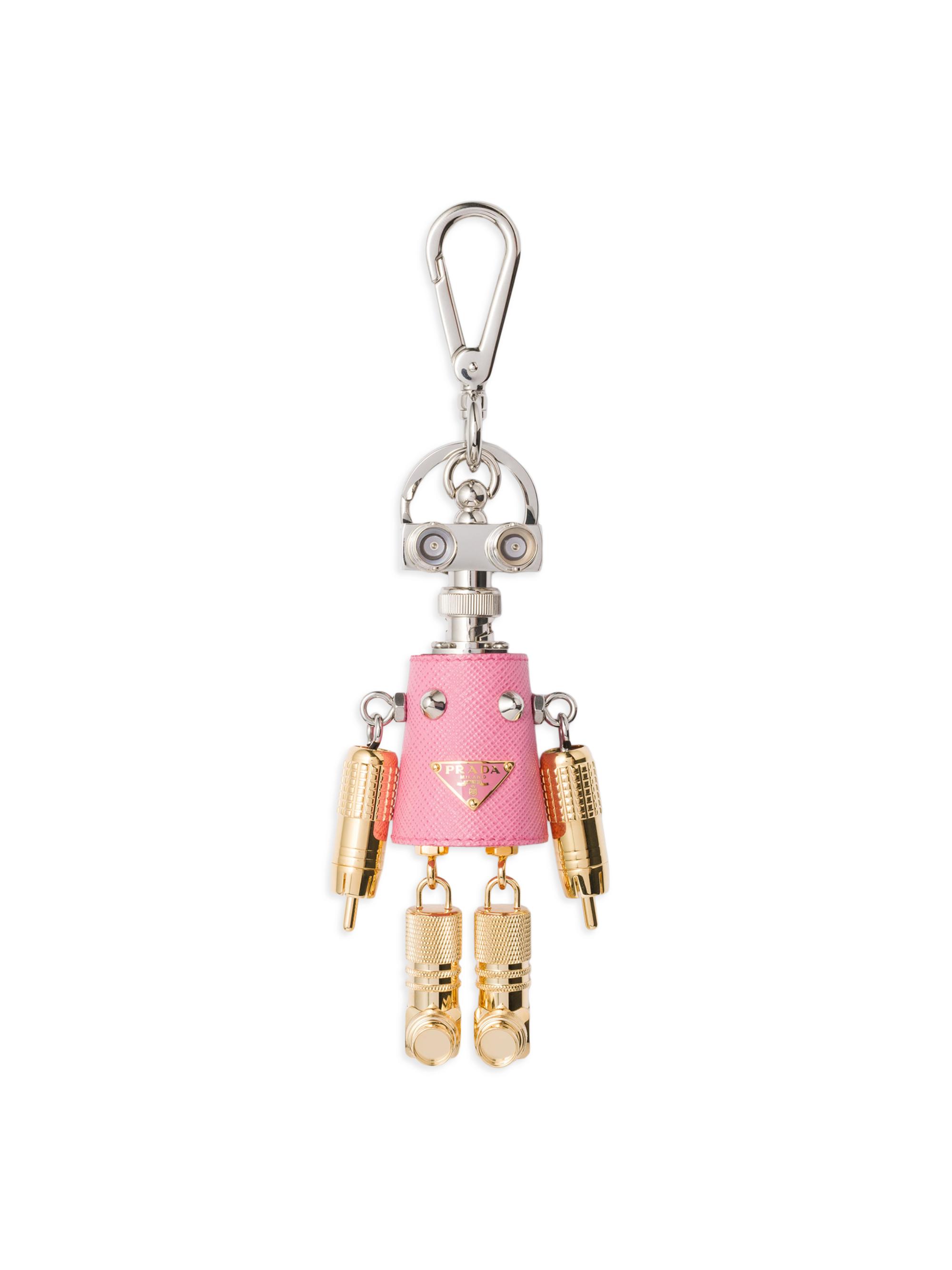 Prada Women's Robot Saffiano Leather Key Ring Charm - Pink