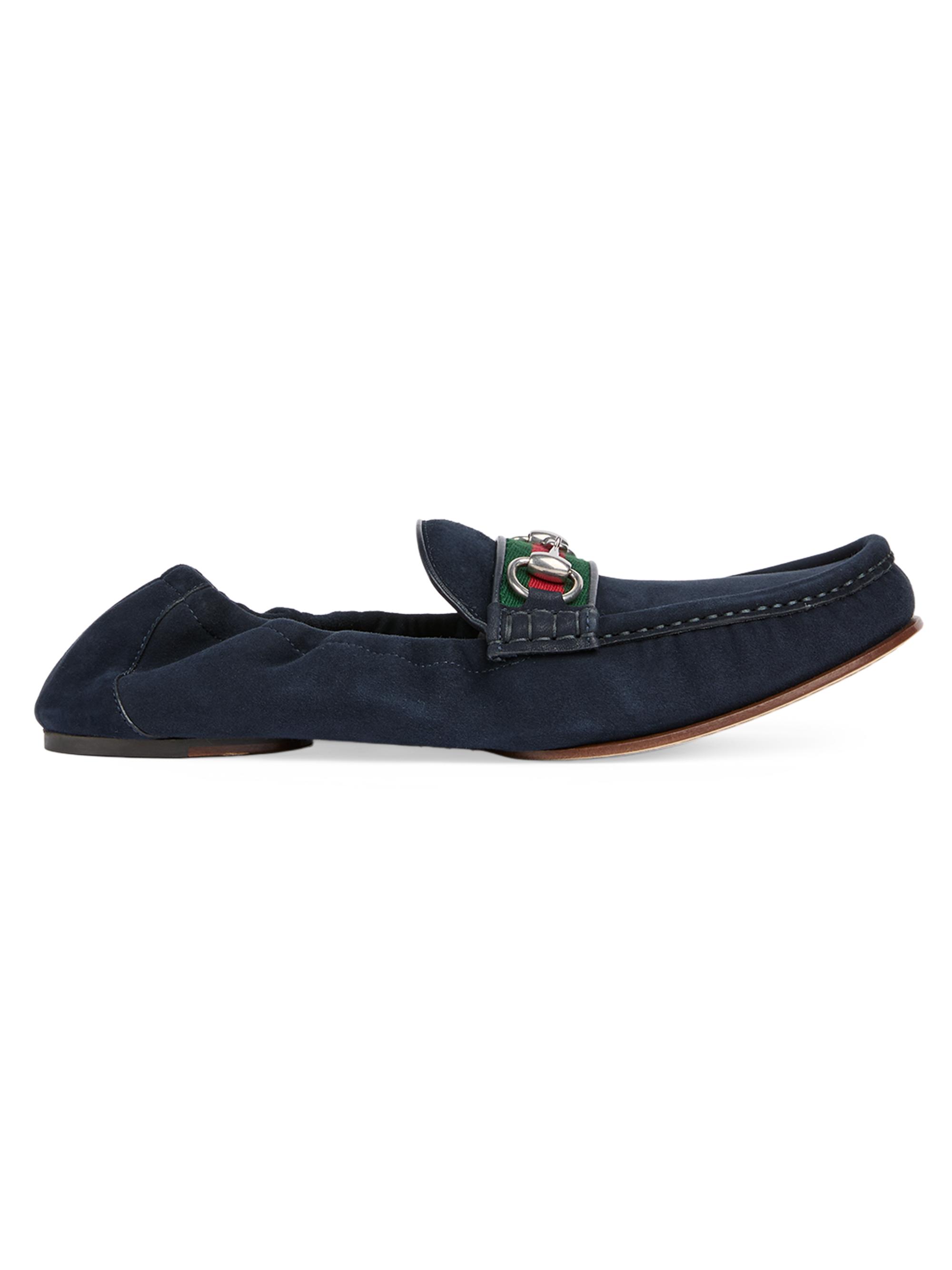 Gucci Men's Horsebit Web Suede Moccasin Loafers - Midnight Blue