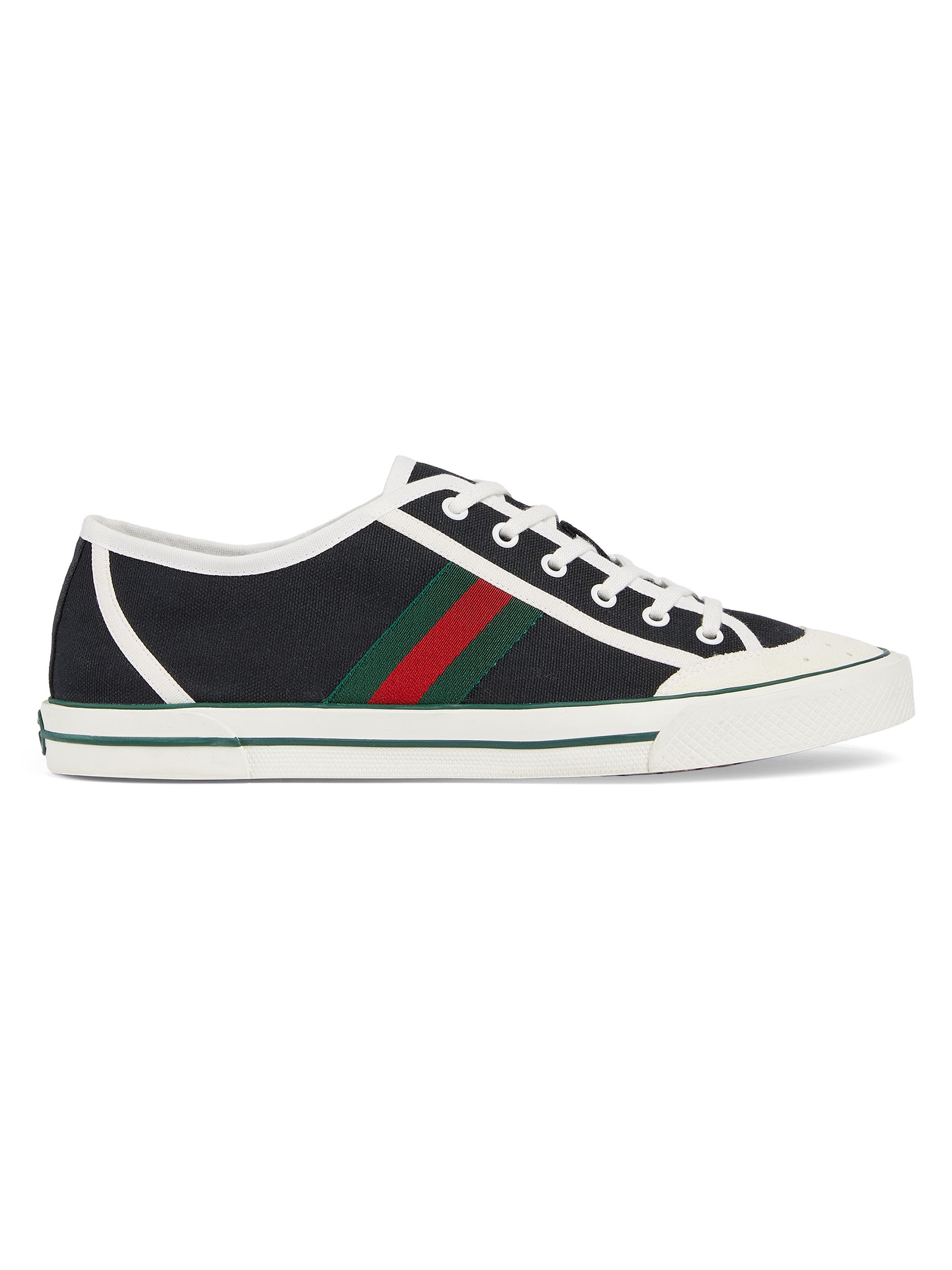 Gucci Men's Web Cotton Canvas Low-Top Sneakers - Black