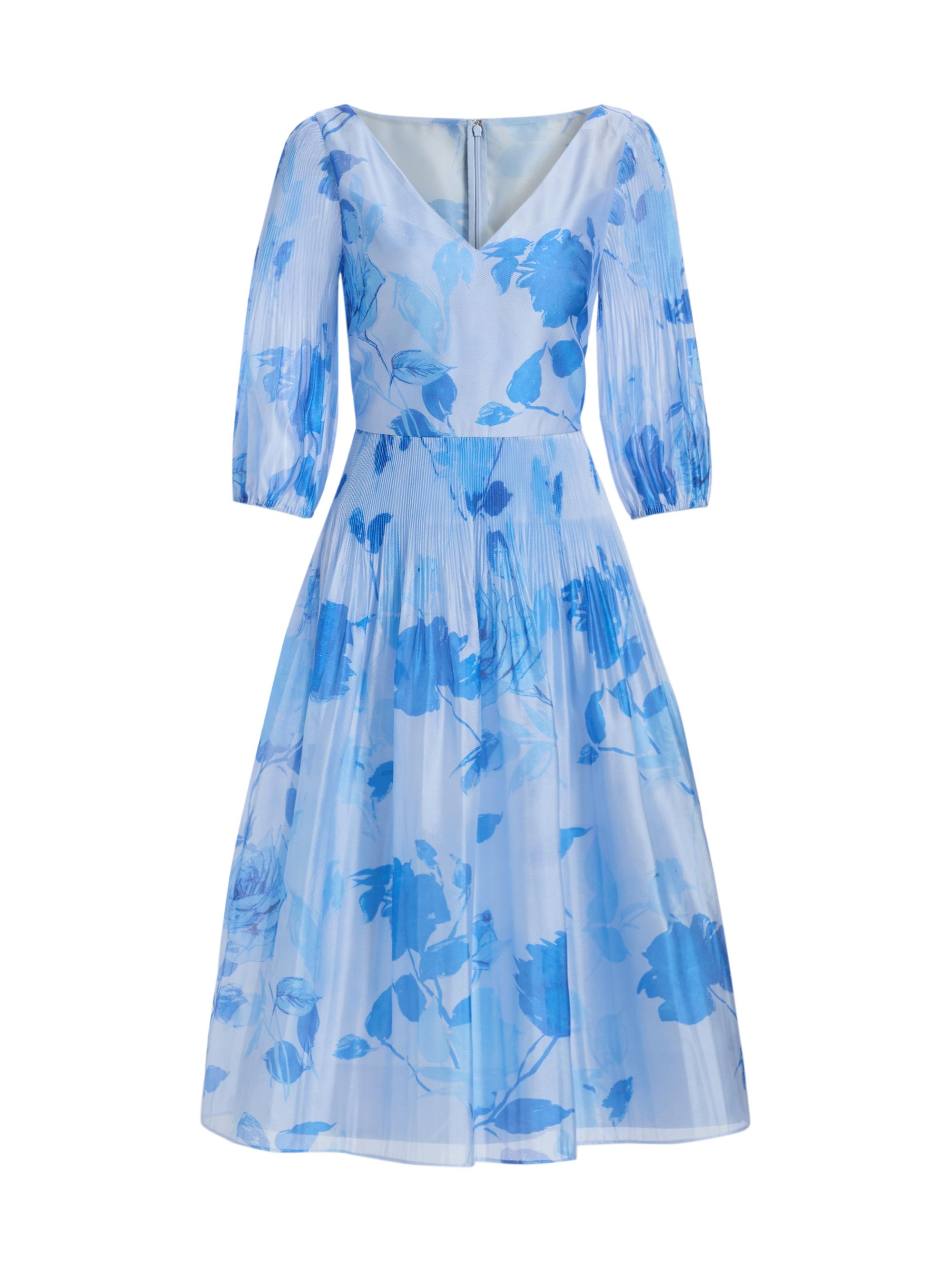 Kay Unger Women's Georgina Floral Micro Pleat Midi-Dress - Azure