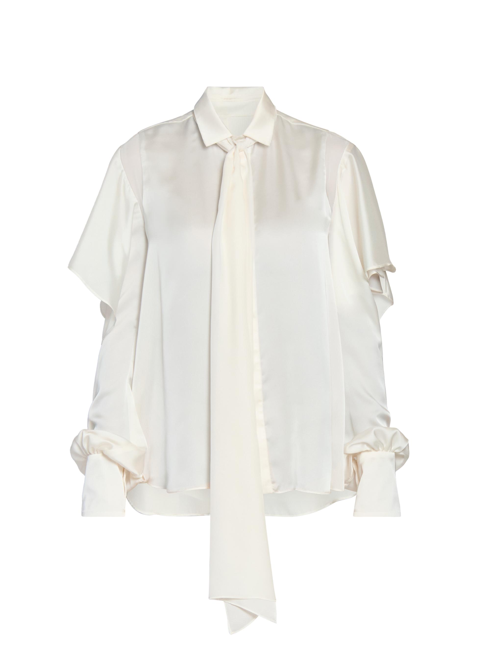 Sacai Women's Draped Satin & Chiffon Tieneck Blouse - Ecru