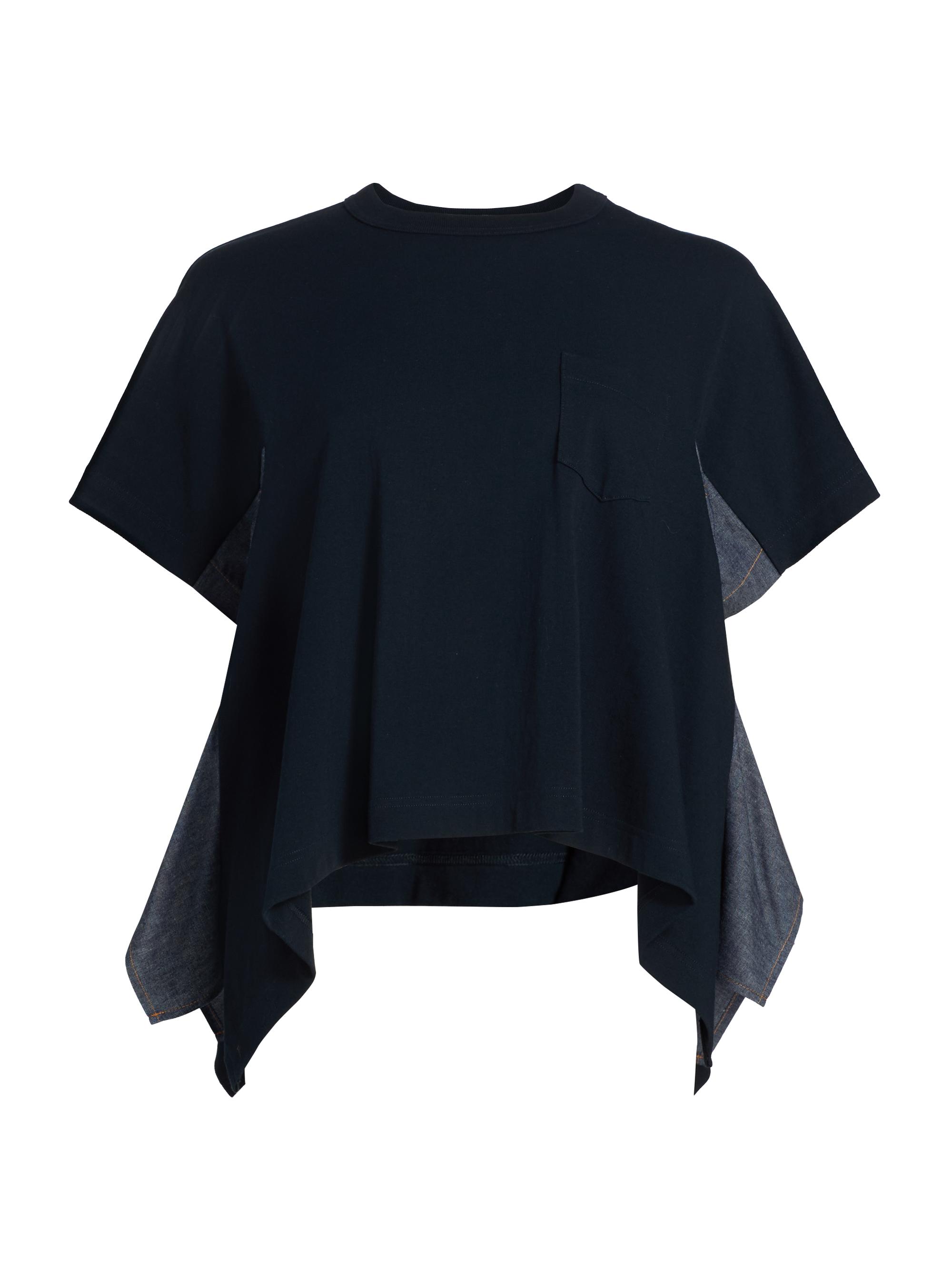 Sacai Women's Lightweight Denim & Cotton Jersey T-Shirt - Navy Blue