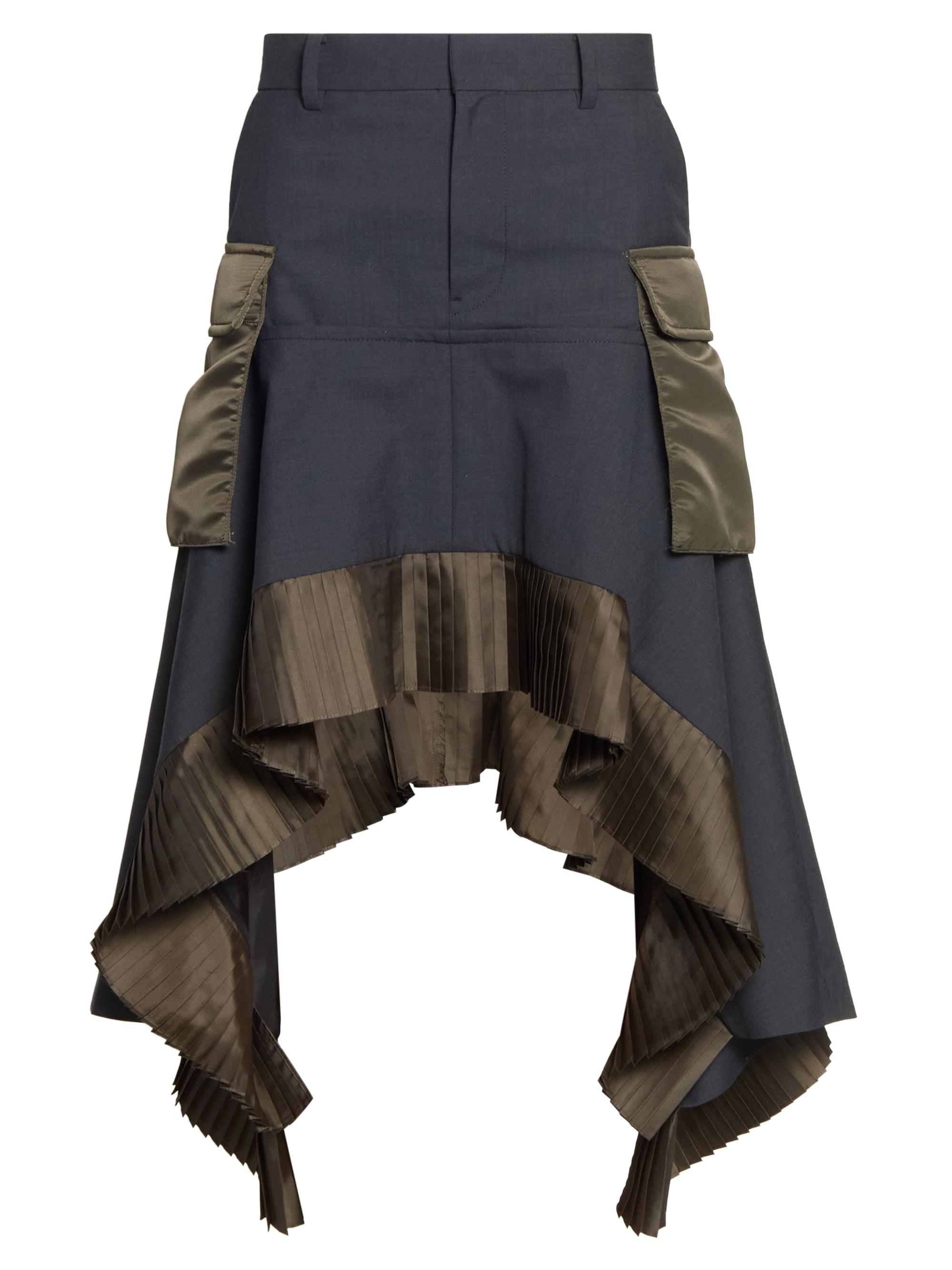 Sacai Women's Suiting-Nylon Twill Handkerchief Hem Midi-Skirt - Grayd Khaki