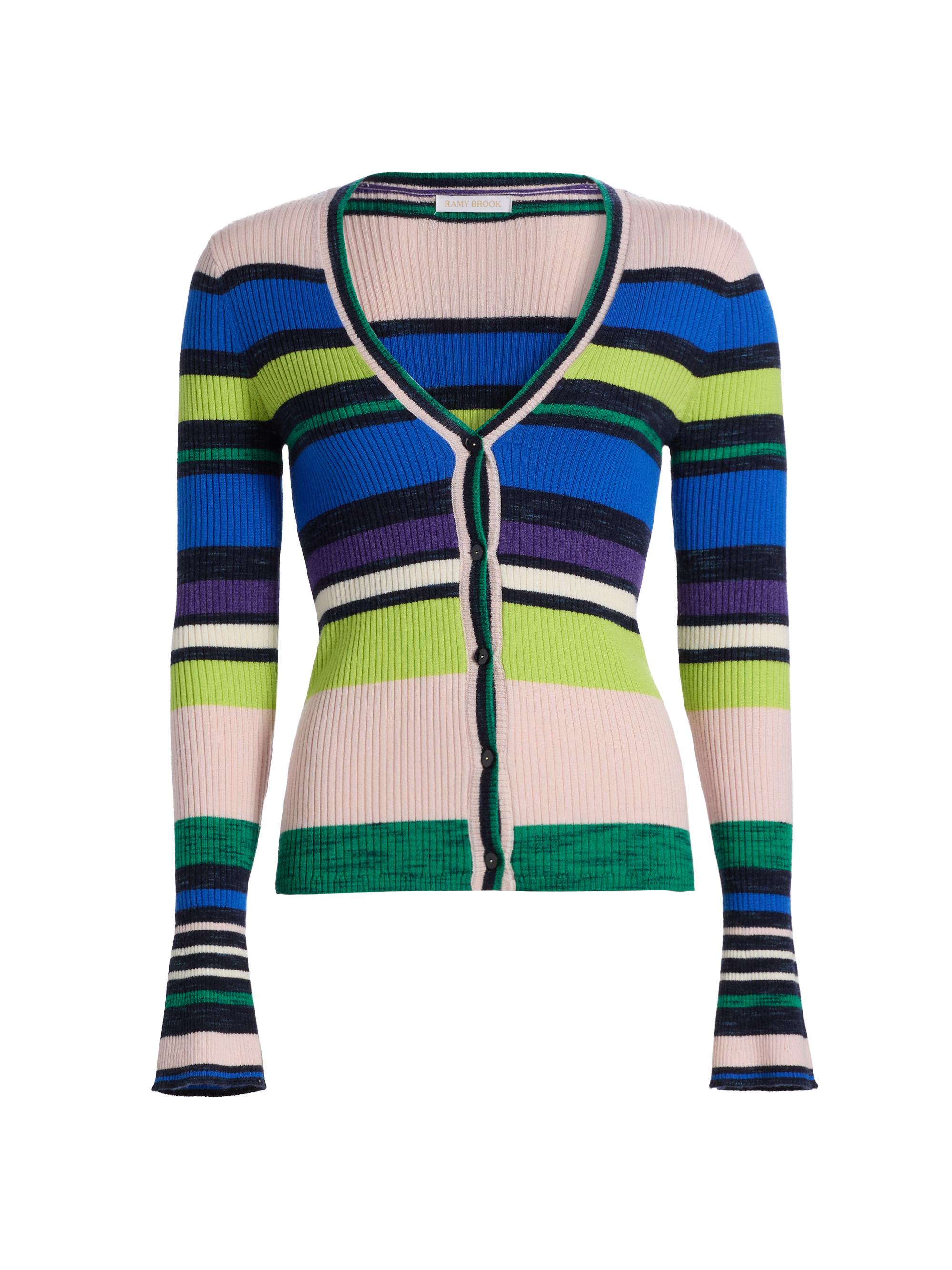Ramy Brook Women's Emma Merino Wool Cardigan - Ultramarine Stripe