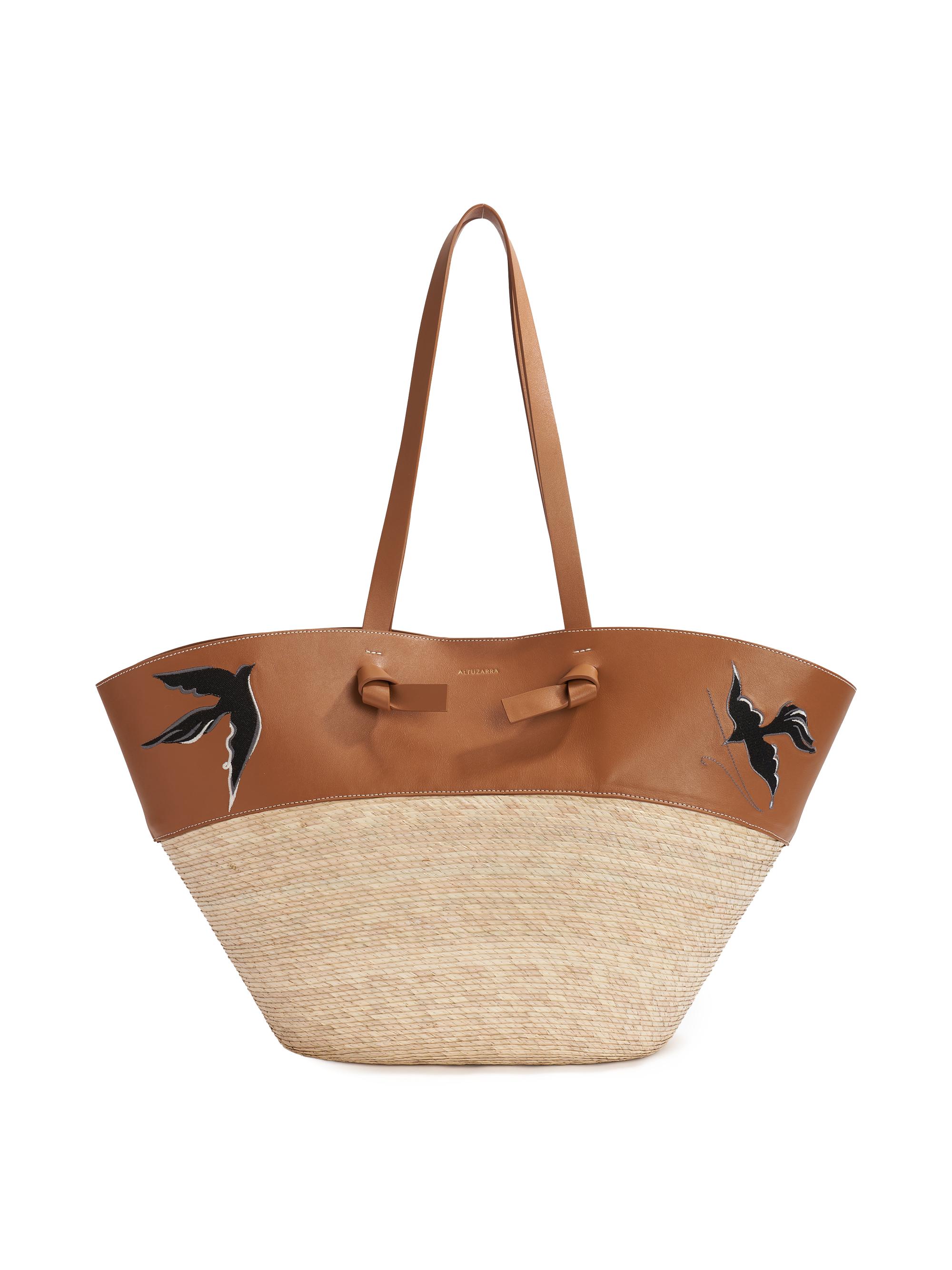 Altuzarra Women's  Handwoven Raffia & Leather Basket Bag - Canyon Embroidered Bird - Women's Bags