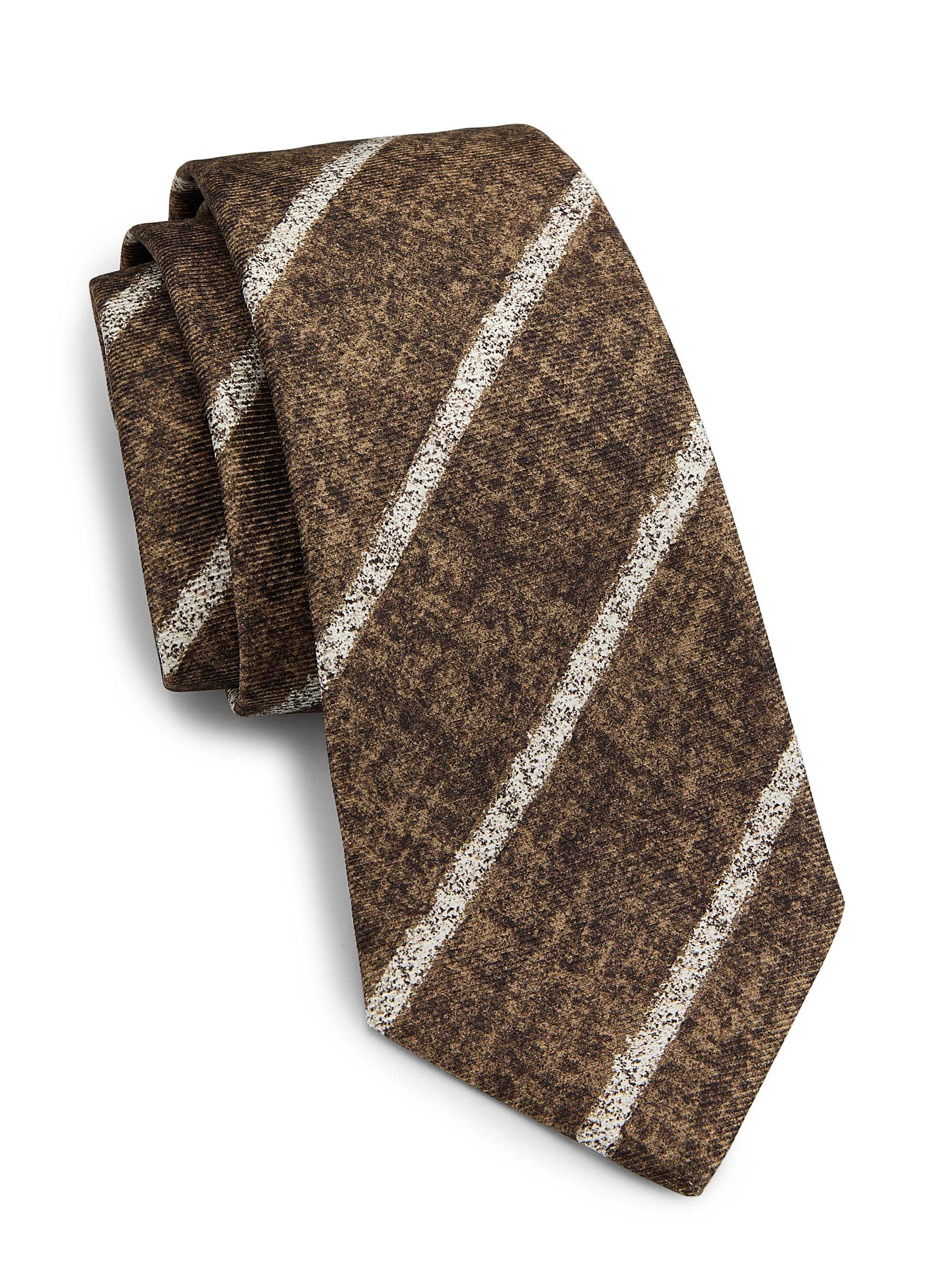 Kiton Men's Melange Stripe Silk Tie - Dark Brown
