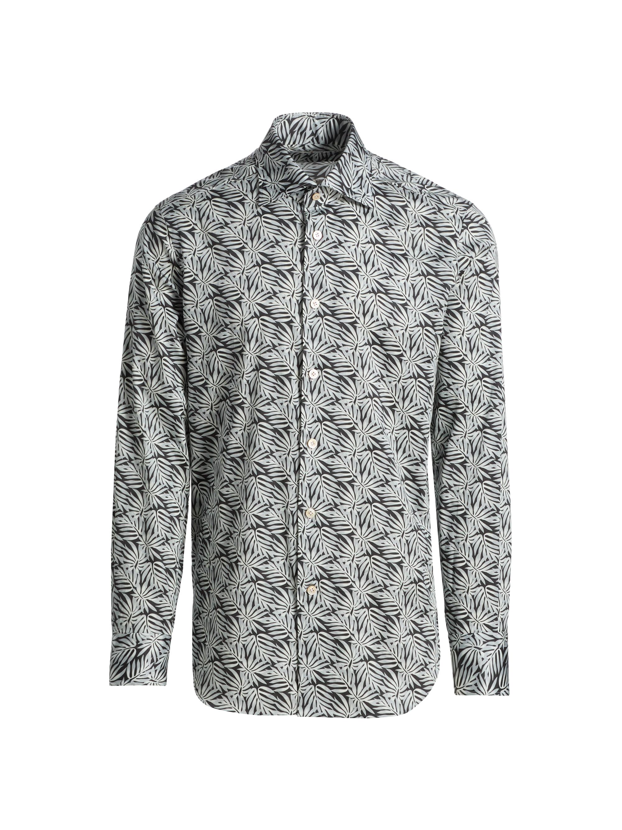 Kiton Men's Leaf Print Stretch-Cotton Shirt - Black