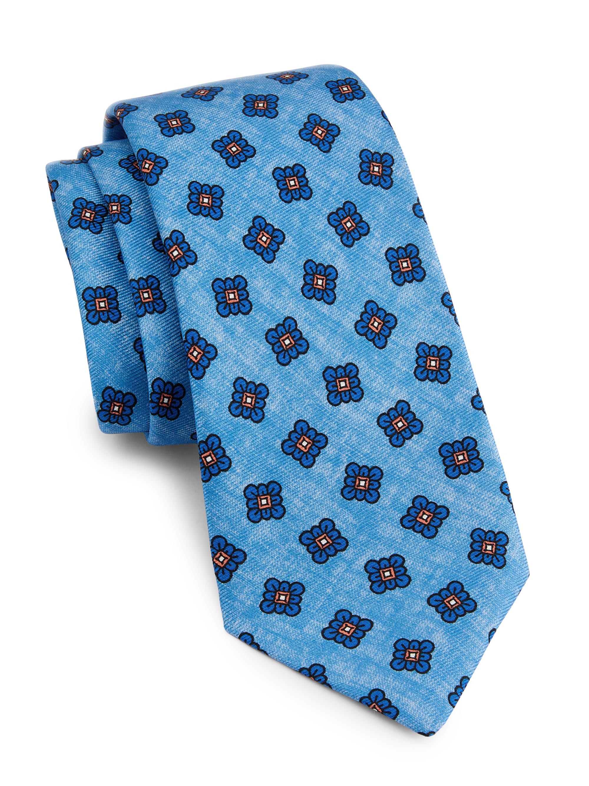 Kiton Men's Medallion-Print Silk Tie - Turquoise