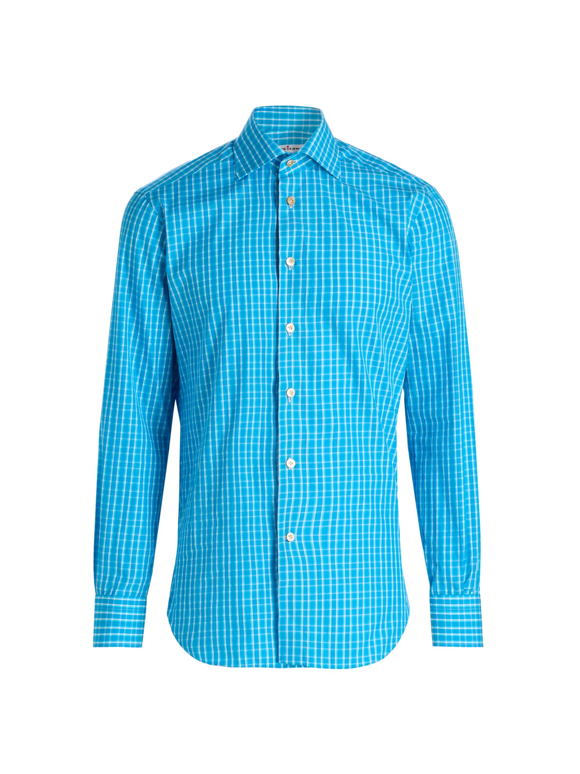 Kiton Men's Plaid Cotton Shirt - Turquoise