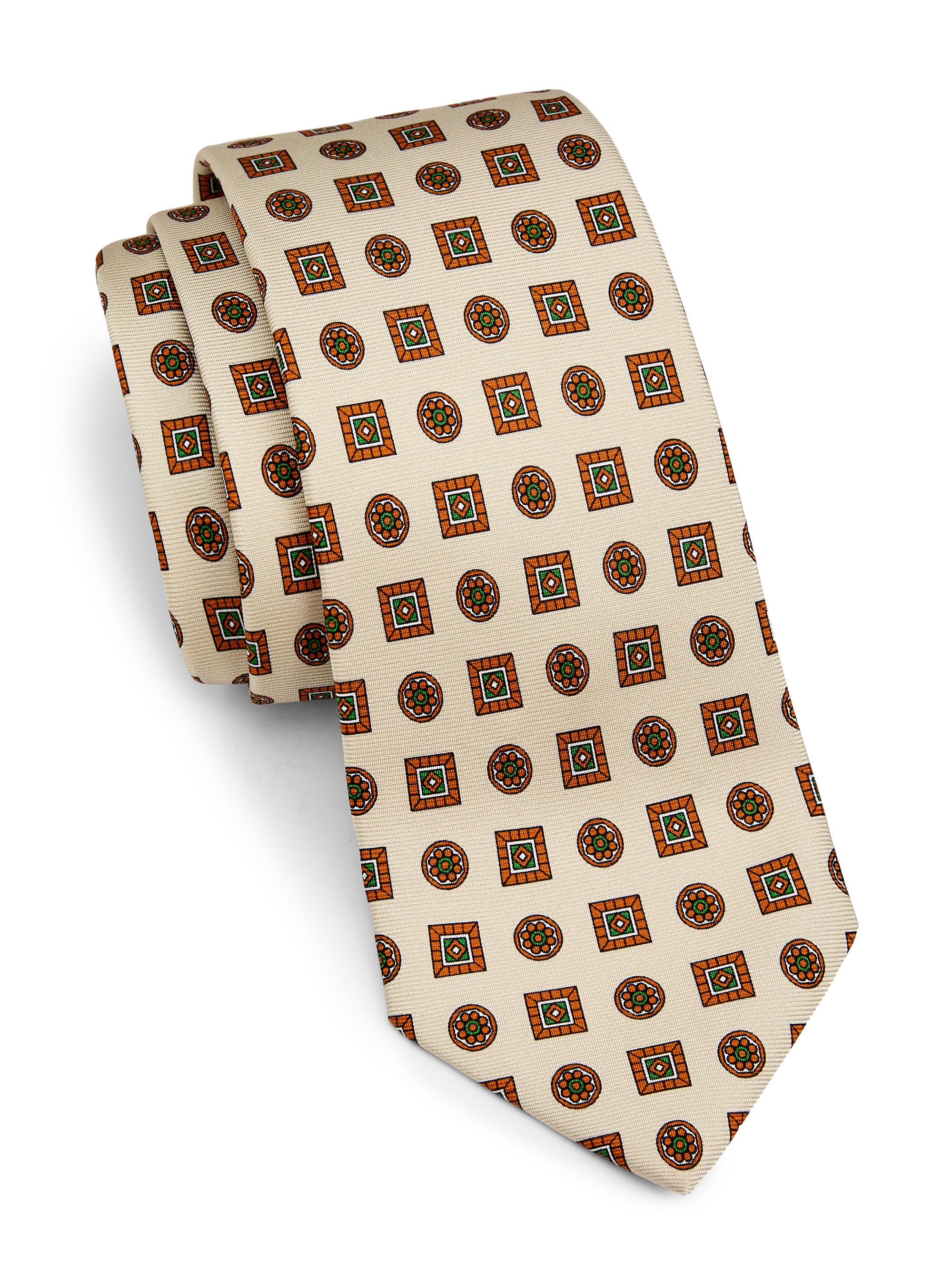 Kiton Men's Medallion-Print Silk Tie - Tan