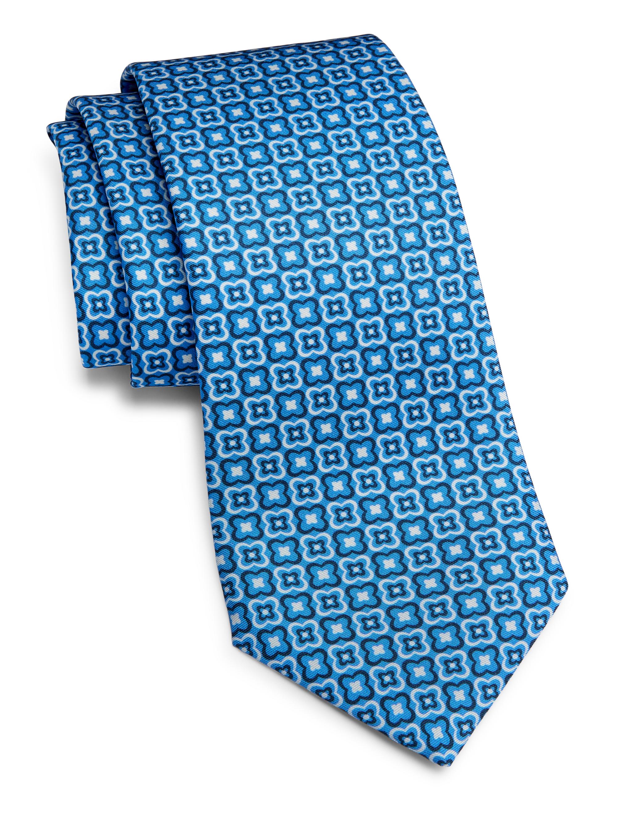 Kiton Men's Clover Mosaic Silk Tie - Blue