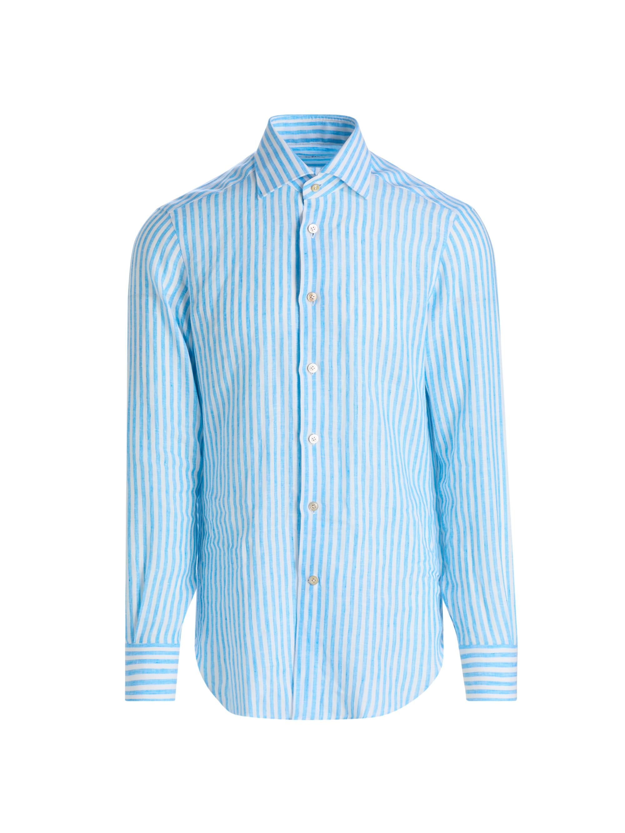 Kiton Men's Bengal Striped Linen Button-Front Shirt - Turquoise