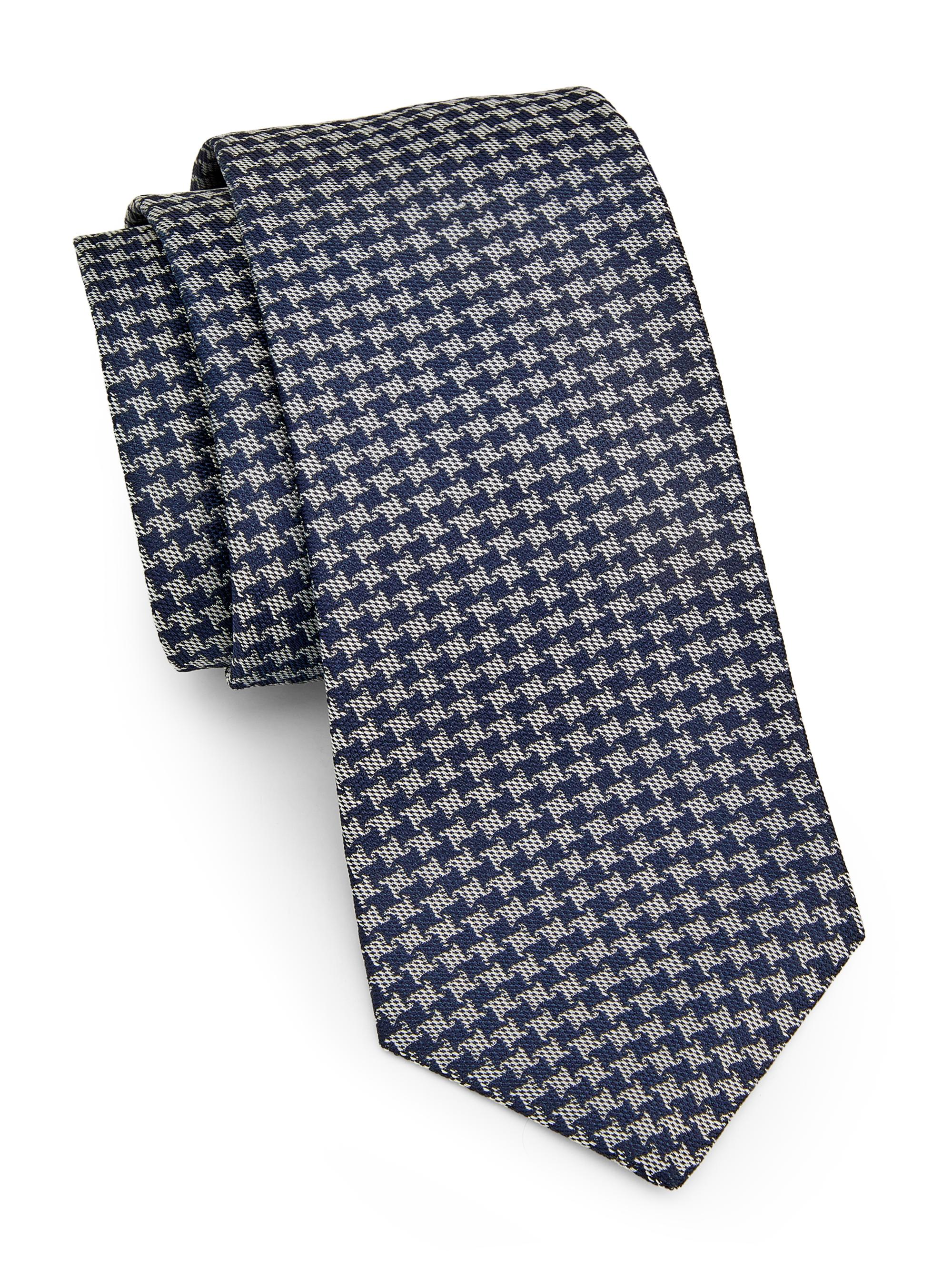 Kiton Men's Fancy Houndstooth Silk Tie - Navy