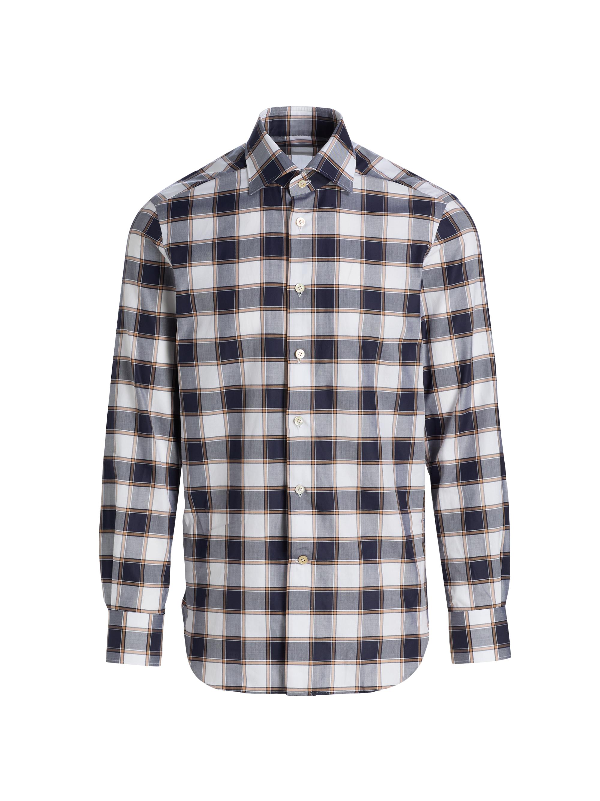 Kiton Men's Bold Plaid Cotton Shirt - Brown