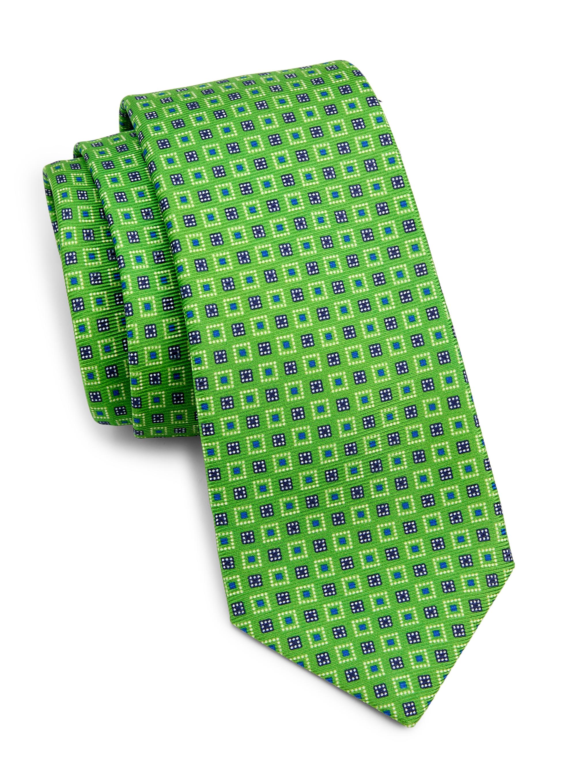 Kiton Men's Geometric-Print Silk Tie - Green