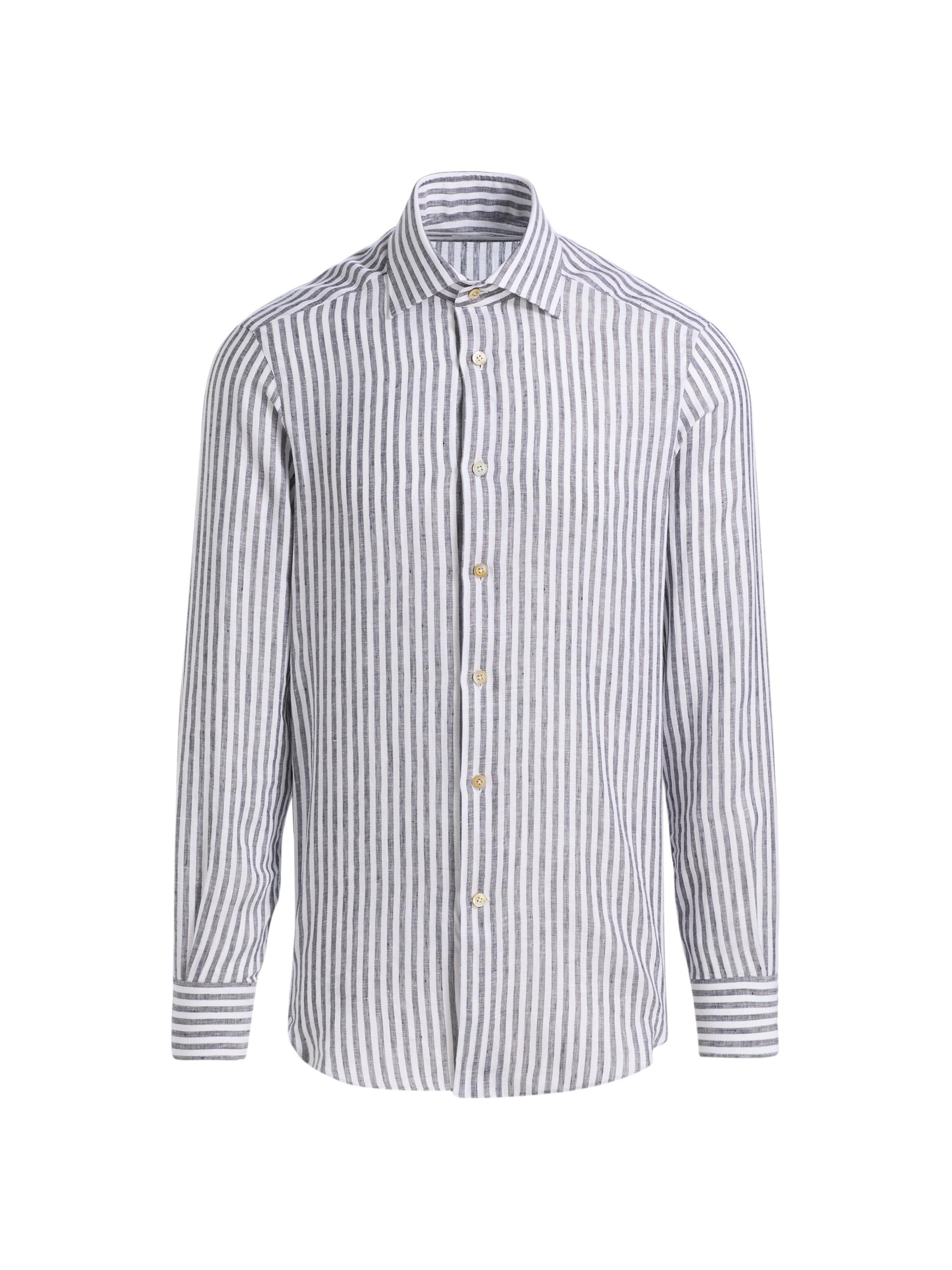 Kiton Men's Bengal Striped Linen Shirt - Black