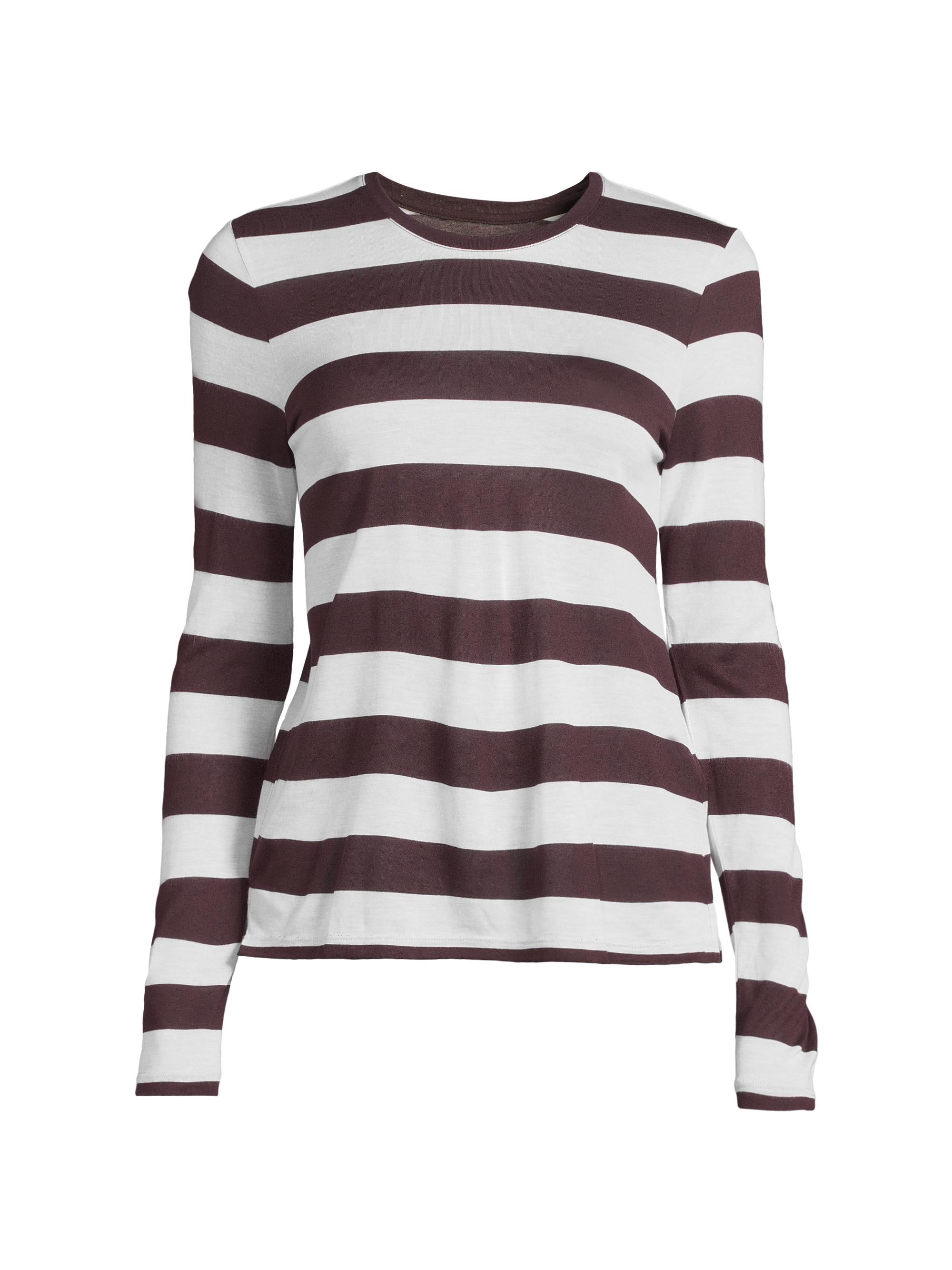 Majestic Filatures Women's Striped Crewneck Sweater - Blanc Lait Aubergine