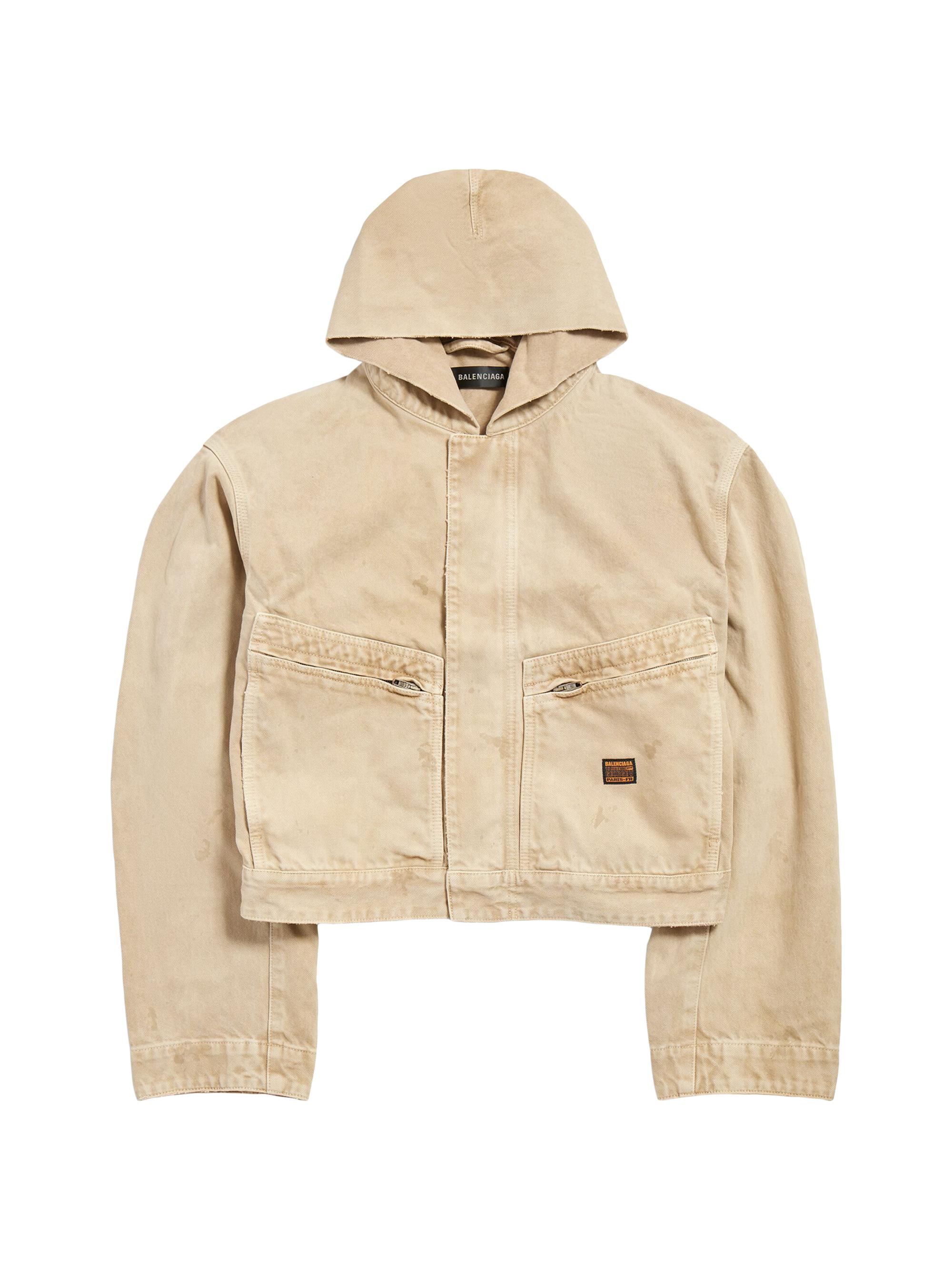 Balenciaga Men's Cropped Hooded Workwear Jacket - Beige