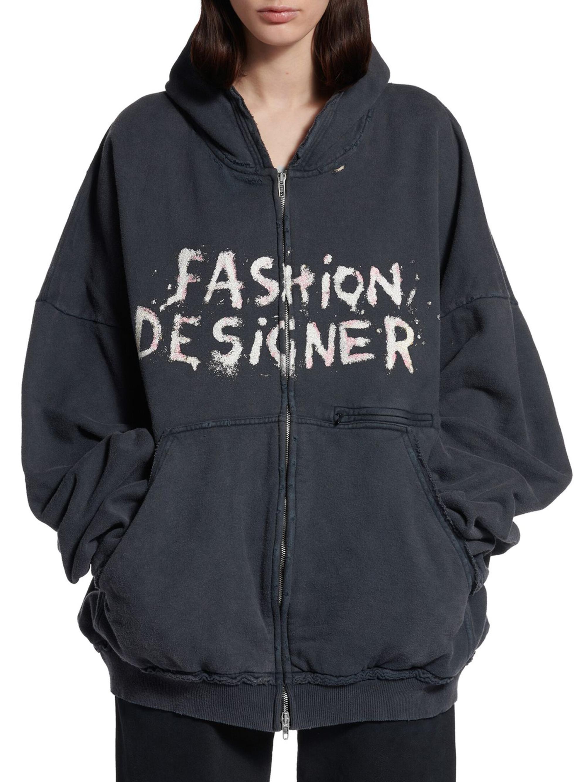 Balenciaga Fashion Designer Pulled Zip-Up Hoodie Large Fit | Saks