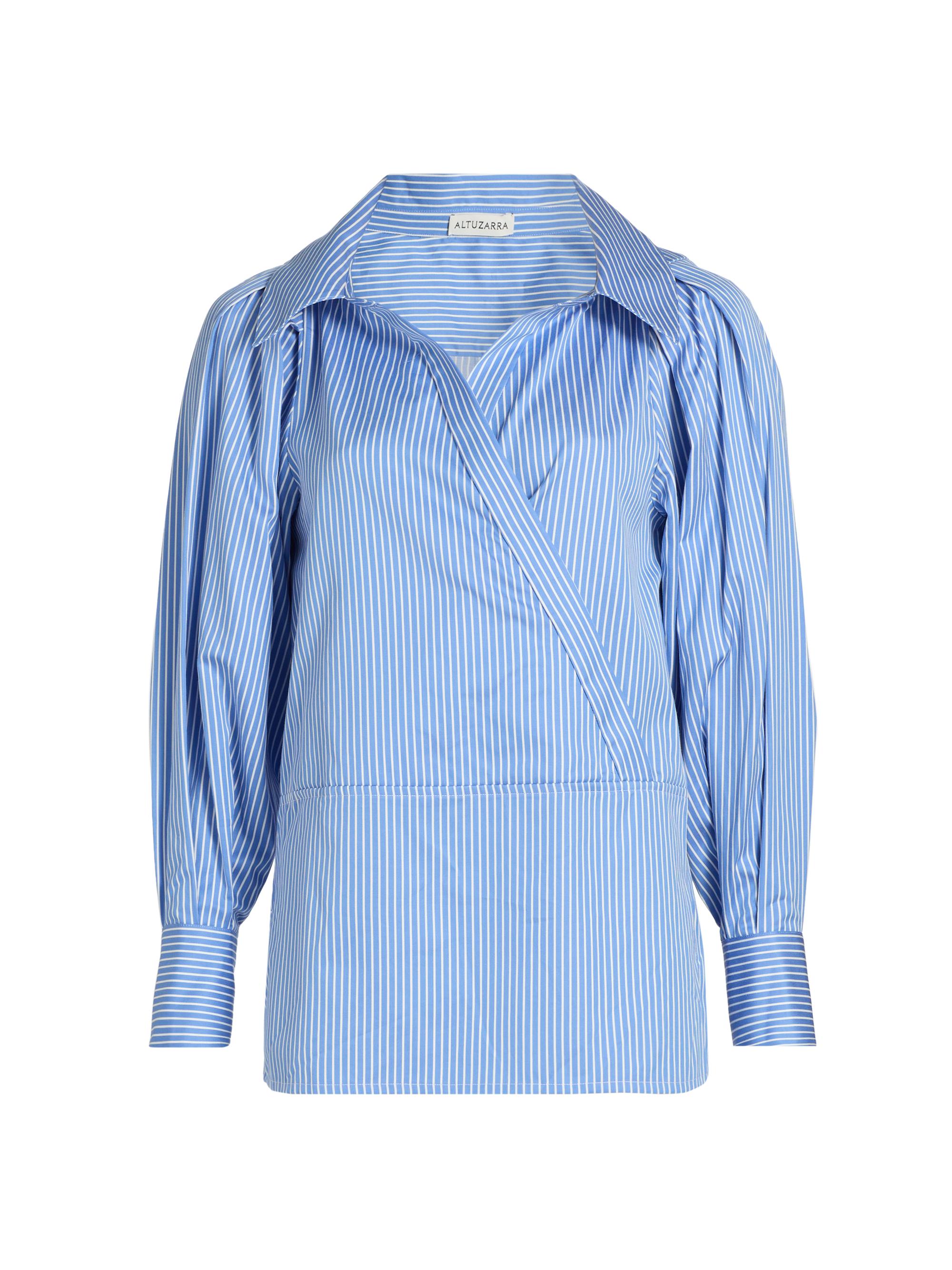 Altuzarra Women's Arthur Striped Poplin Wrap Top - Azure Stripe