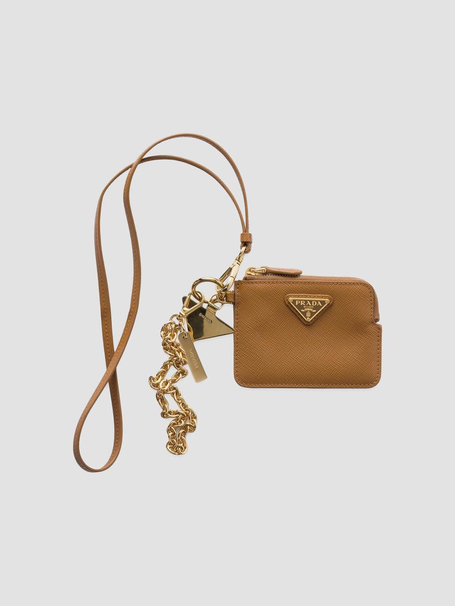 Prada Saffiano Leather Card Holder with Shoulder Strap | Saks
