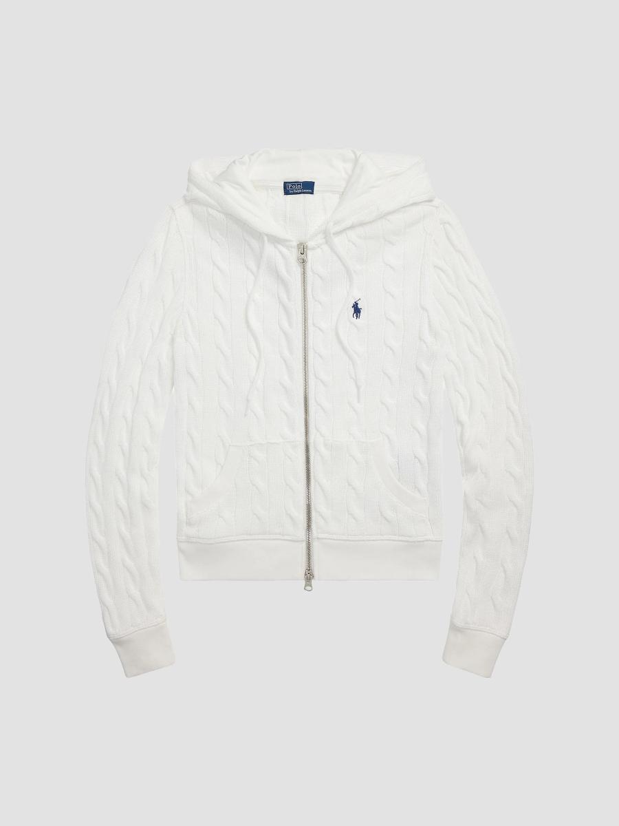 Polo Ralph Lauren Cable-Knit Zip-Front Cotton Hooded Sweater