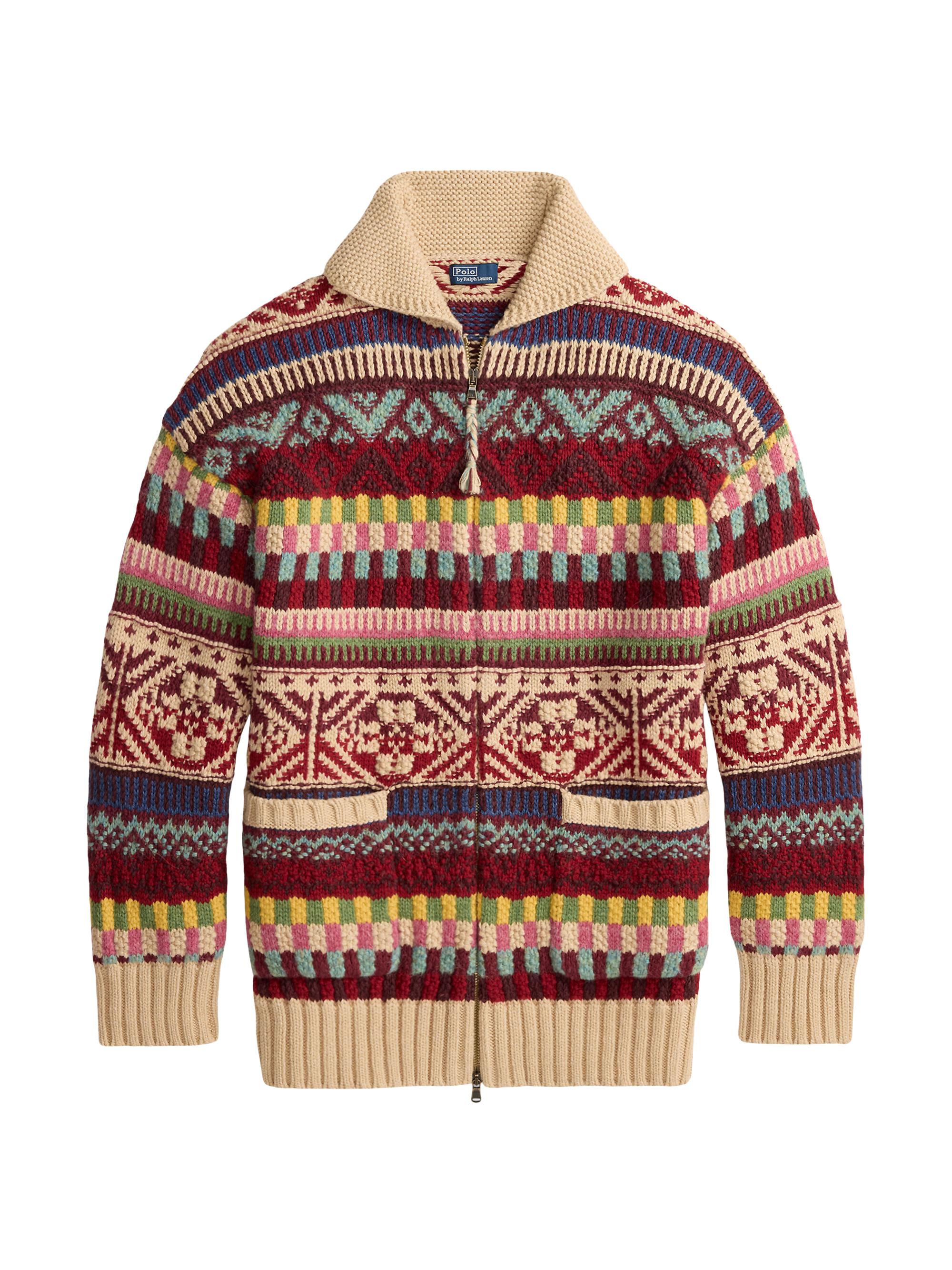 Polo Ralph Lauren Women's Geometric Cotton-Wool Cardigan - Brick Multi