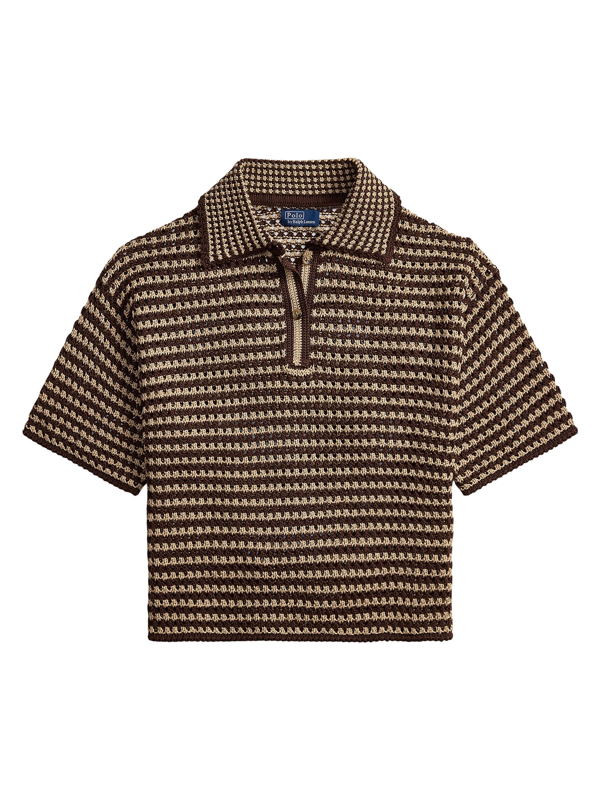 Polo Ralph Lauren Women's Textured-Stripe Polo Shirt - Chocolate Stripe