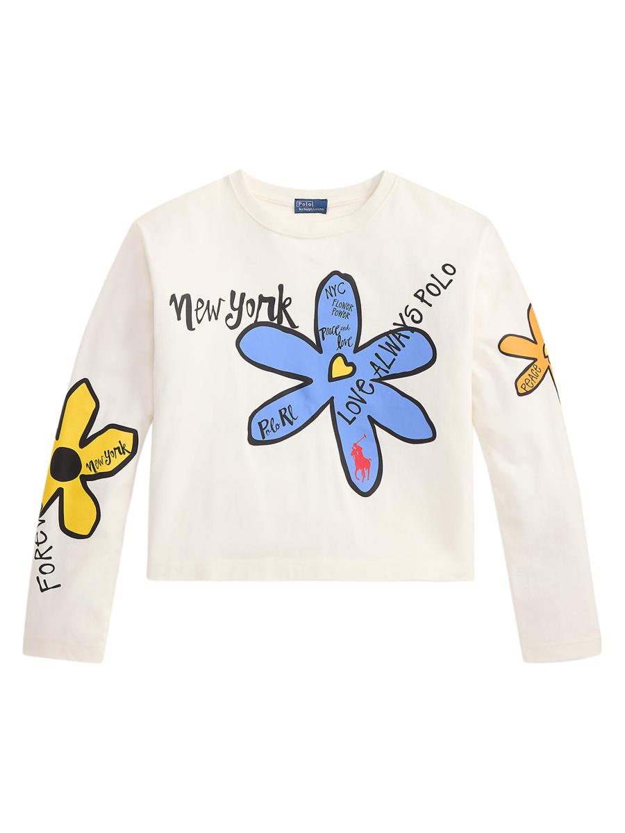 Polo Ralph Lauren Women's Floral Ny Logo Long-sleeve T-shirt In Purple