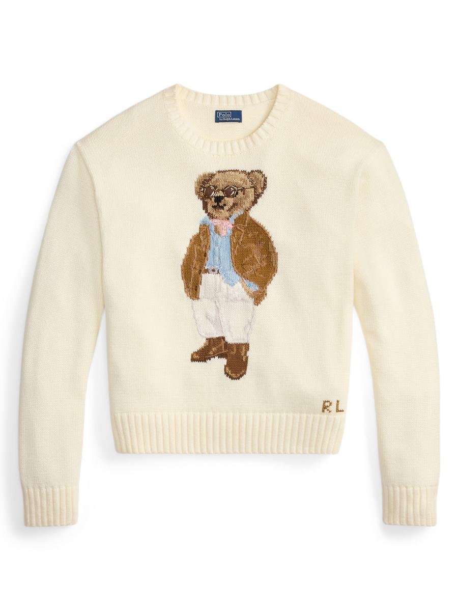 Polo Ralph Lauren Cotton Bear Long Sleeve Crew Neck In White