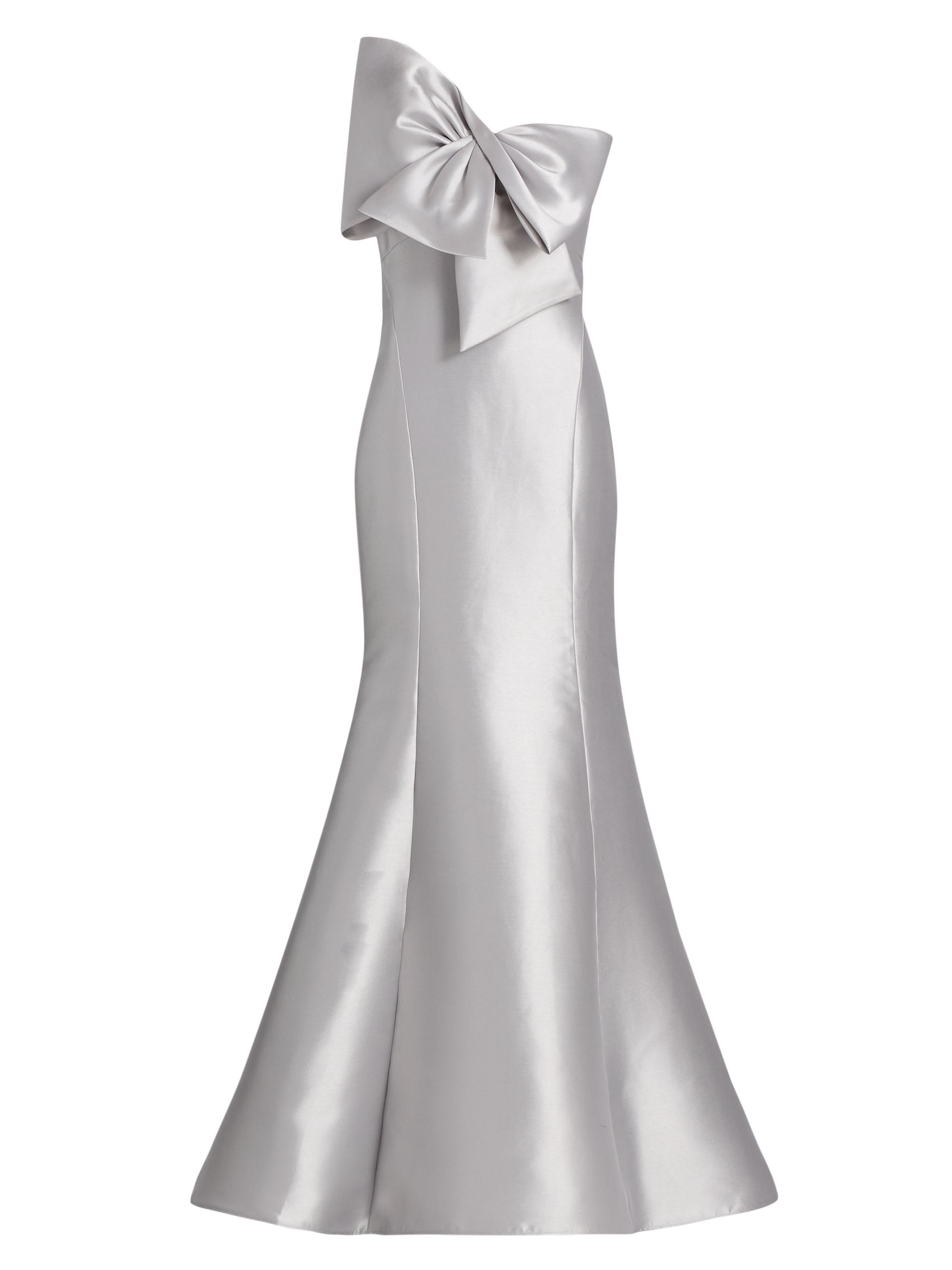 Amsale Women's Metallic Satin Bow Mermaid Gown - Platinum