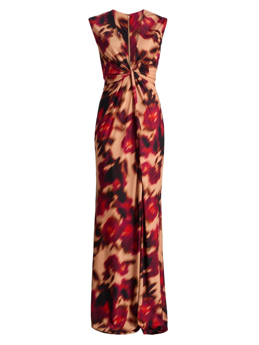 Amsale Women's Printed Twist Maxi Dress In Brown