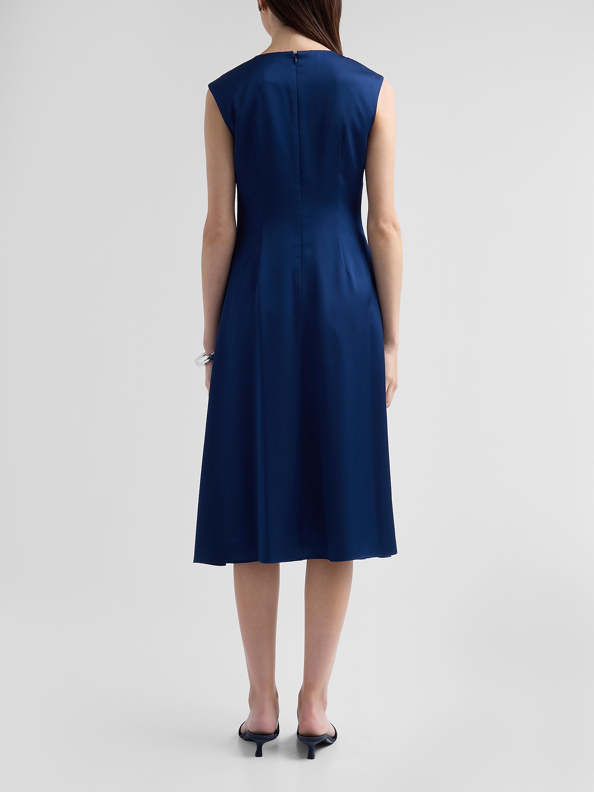 Aidan Mattox Women's Crepe Back Satin Midi Dress - Navy | Thumbnail 3