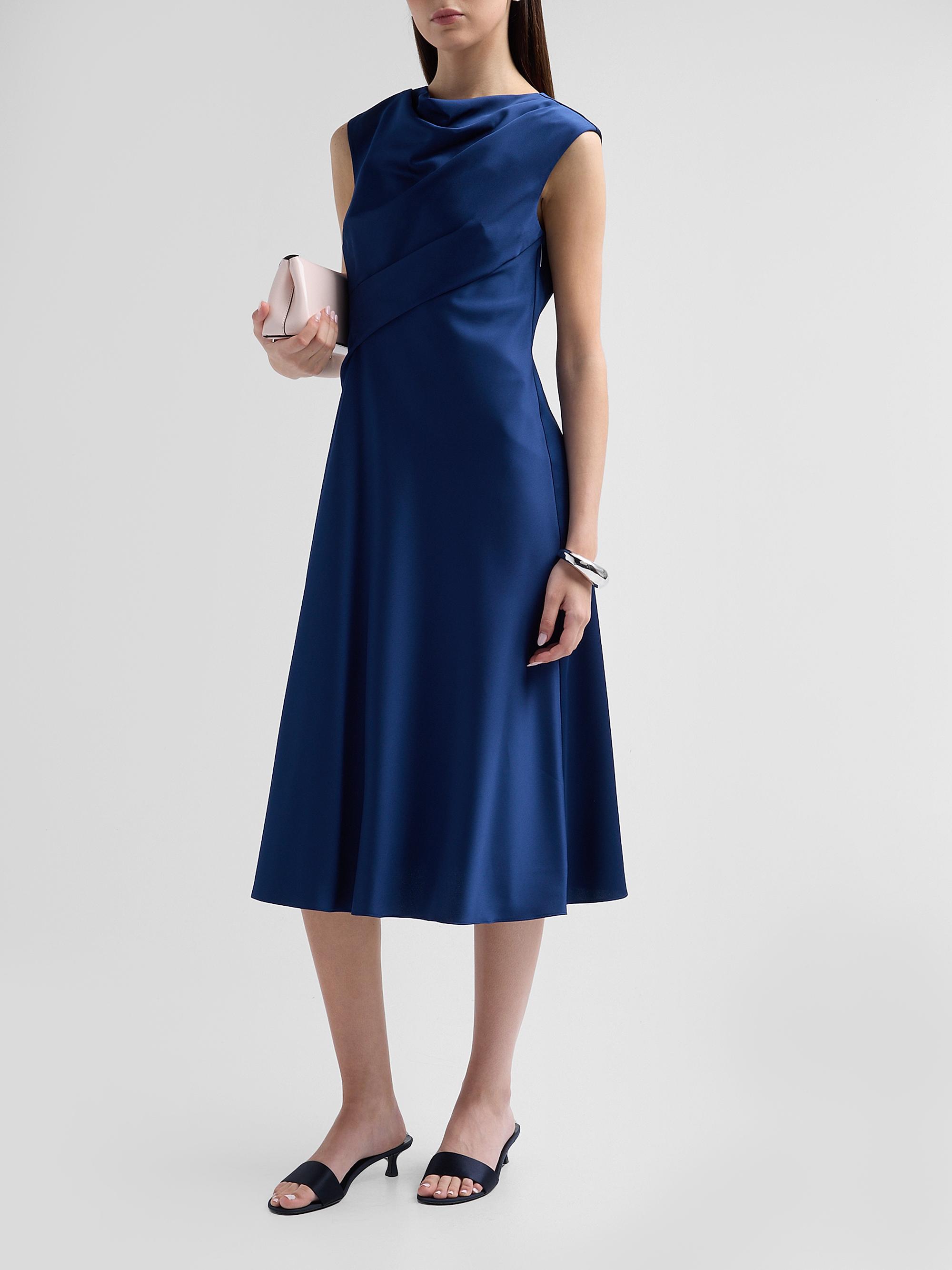 Aidan Mattox Women's Crepe Back Satin Midi Dress - Navy | Thumbnail 4