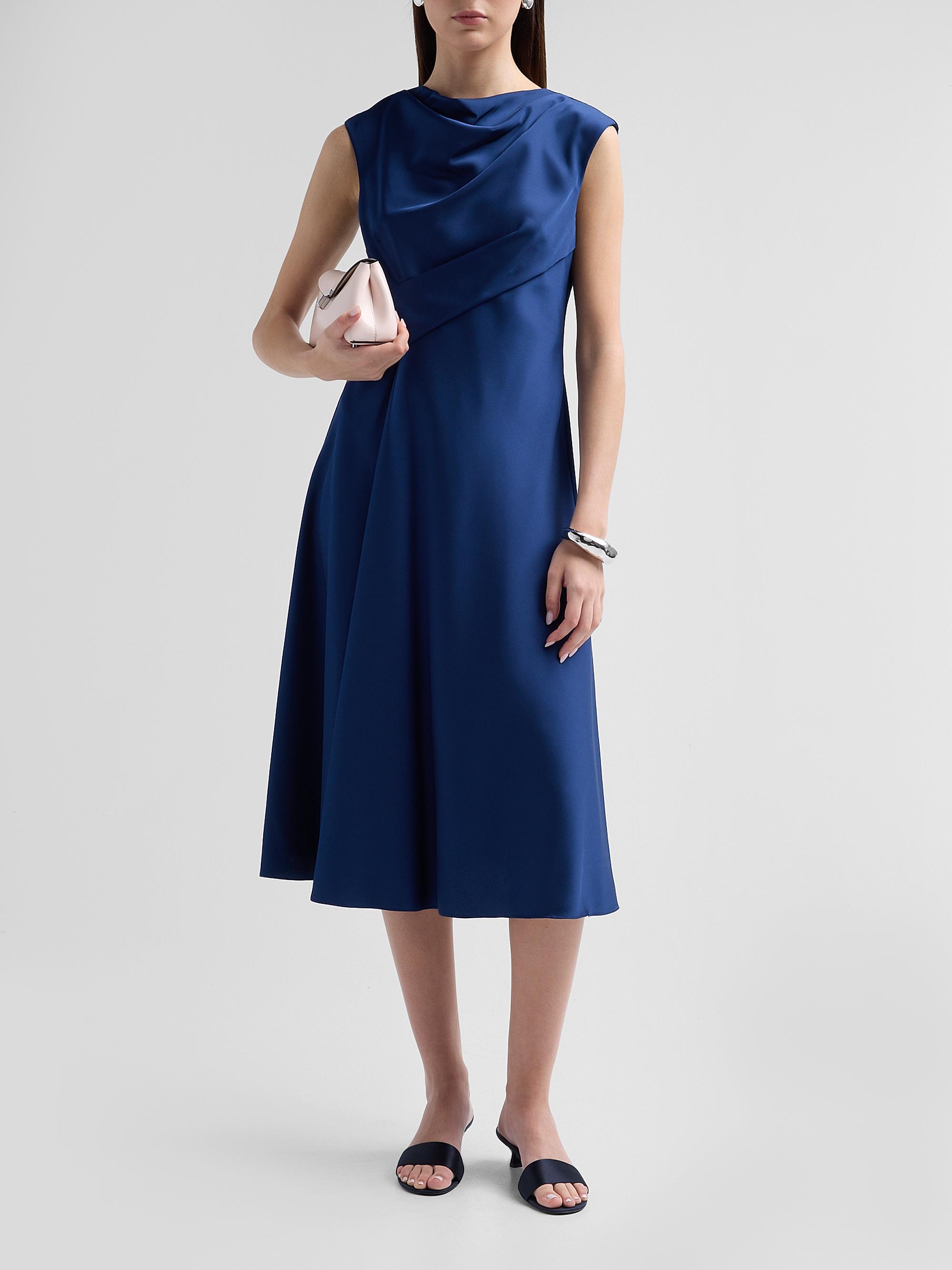 Aidan Mattox Women's Crepe Back Satin Midi Dress - Navy | Thumbnail 2