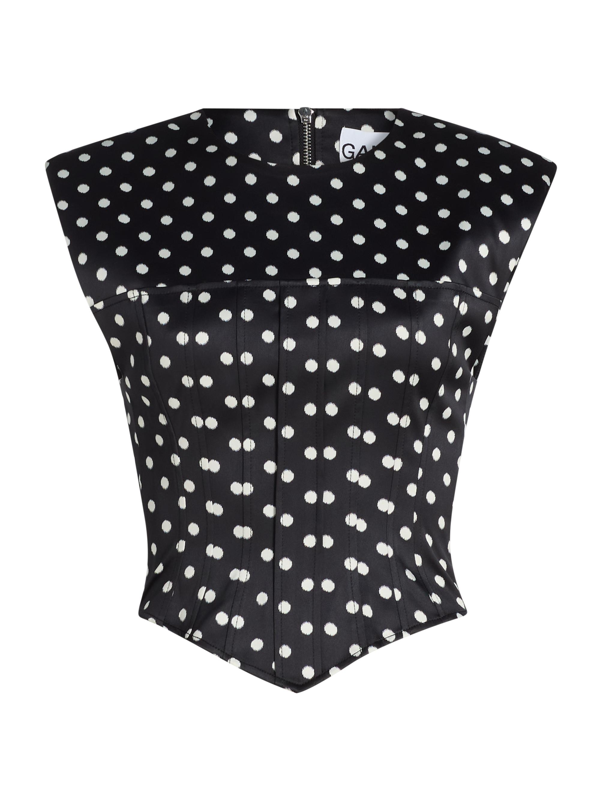 Ganni Women's Polka Dot Double Satin Corset Top - Black