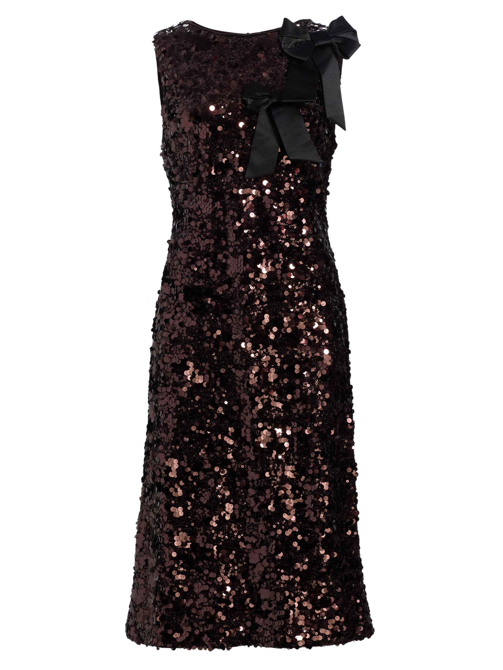 Ganni Women's Bow-Appliqué Sequin Sheath Midi-Dress - Demitasse