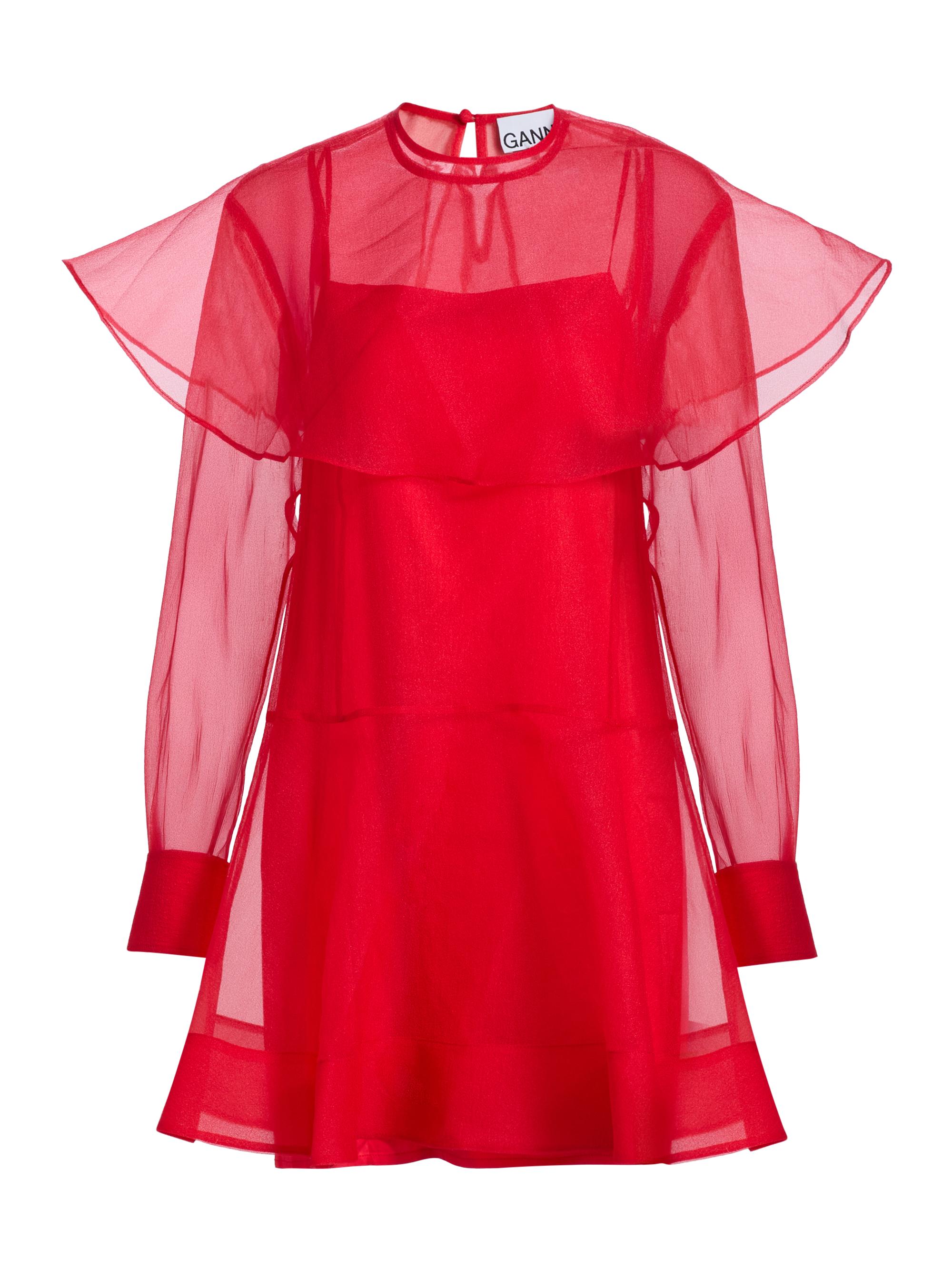Ganni Women's Textured Organza Cape Minidress - Mars Red